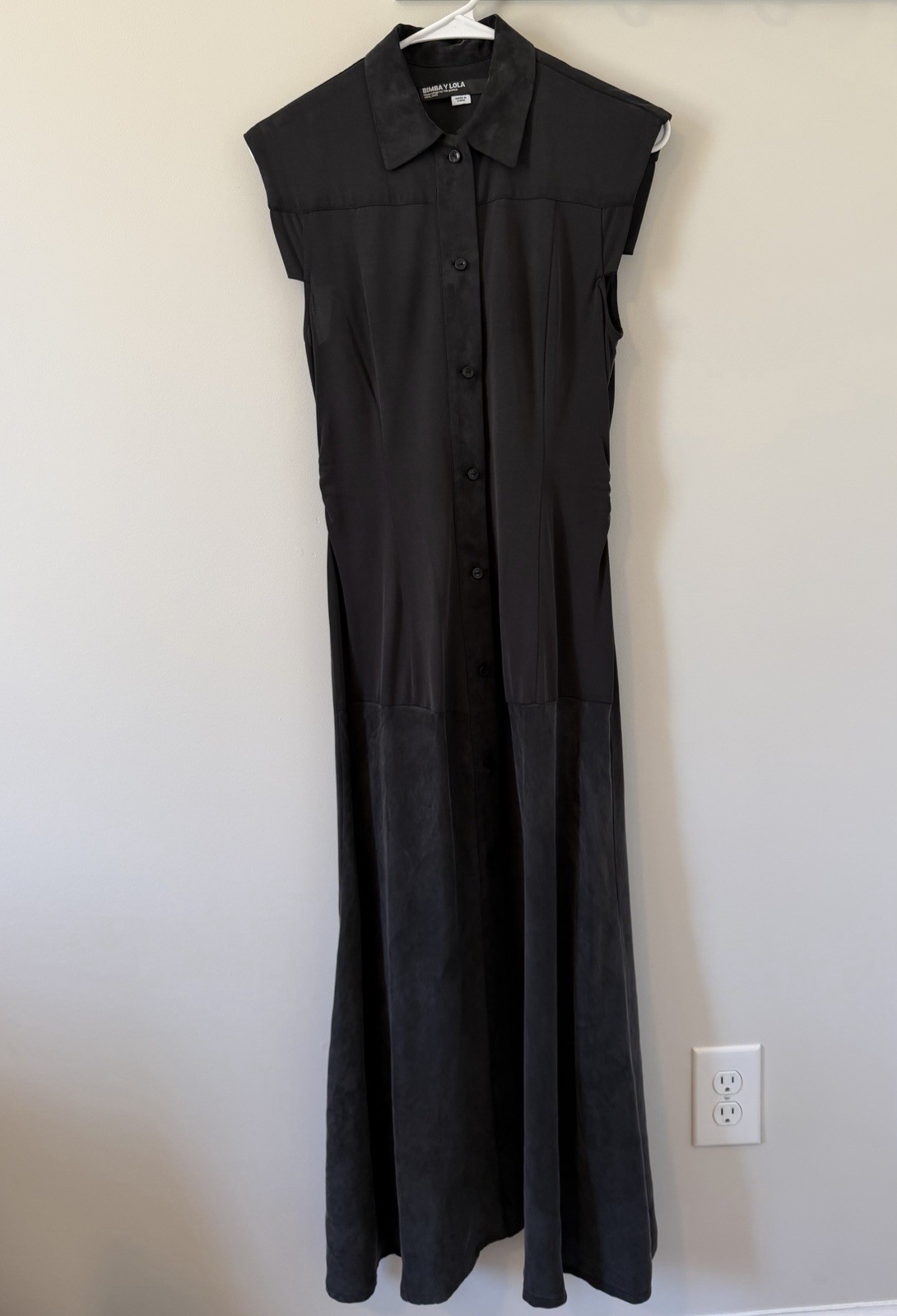 Bimba Y Lola Maxi Shirt Dress Black Size Small Lyocell Sleeveless
