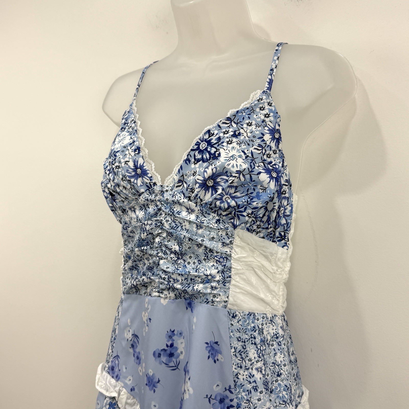 Cottagecore Babydoll Patchwork Maxi Dress S Fairy Romantic Coquette Prairie