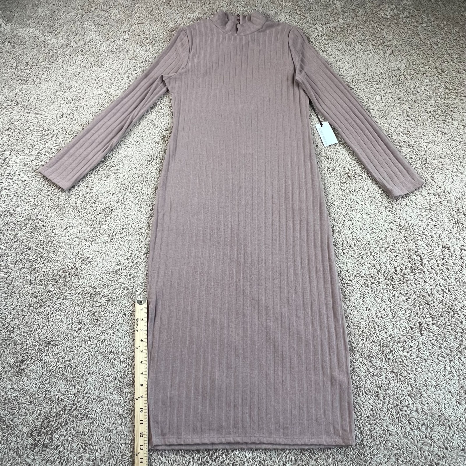 FLORET STUDIOS Womens Mocha Mock Neck Knit Midi Dress XL Side Slit Back Cutout