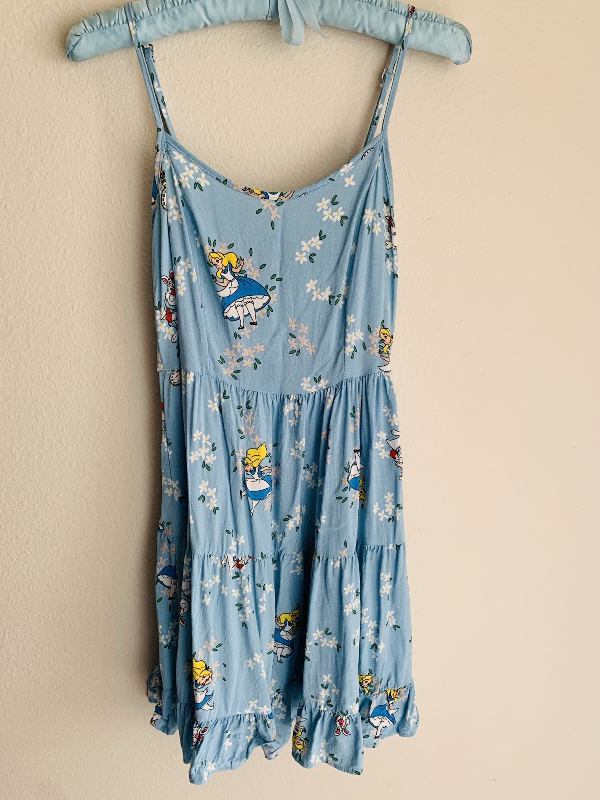 S Juniors Alice In Wonderland Tiered Dress White Rabbit Vintage Disney Cartoon