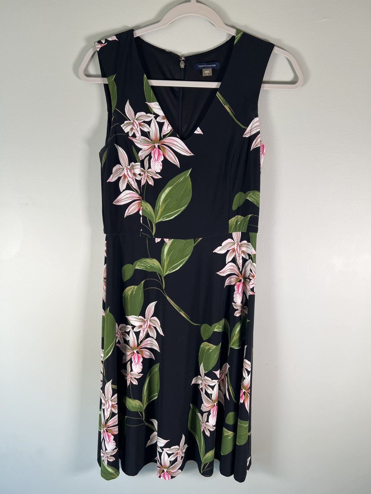 Tommy Hilfiger Women’s Black Floral Sleeveless Dress Size 4 Tropical Flowers
