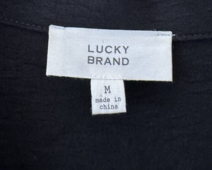 NWOT Lucky Brand Black Rolled Cuff Cap Sleeves Elastic Tie Waist Dress Size Med