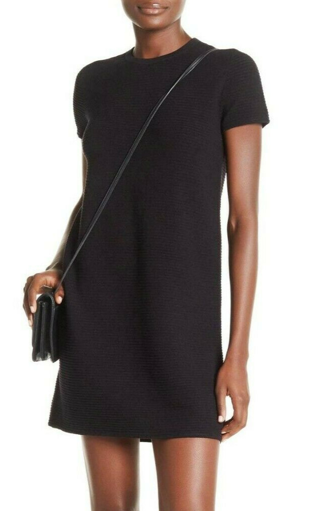 New Theory Gelton Dynamic Stretch Ribbed Knit A-Line Mini Dress Dark Blue Navy S