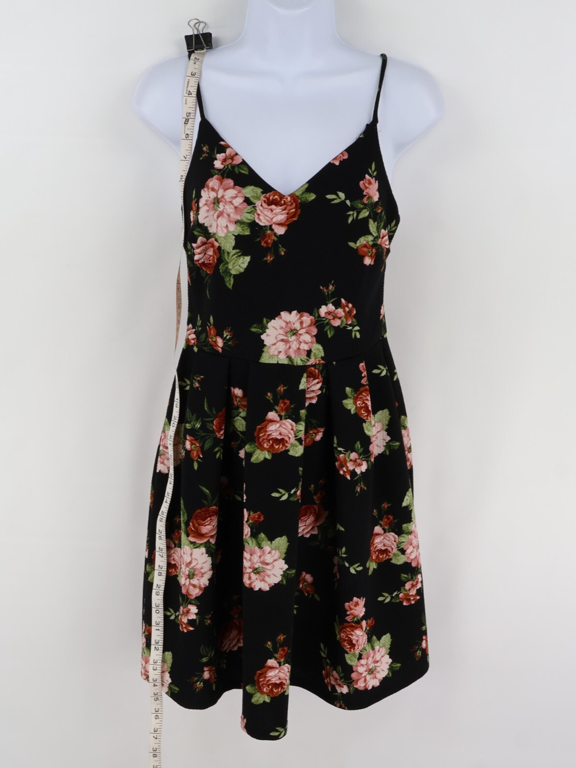 Soprano Short Sundress Womens M Black Floral Spaghetti Straps V-Neck Lightweight