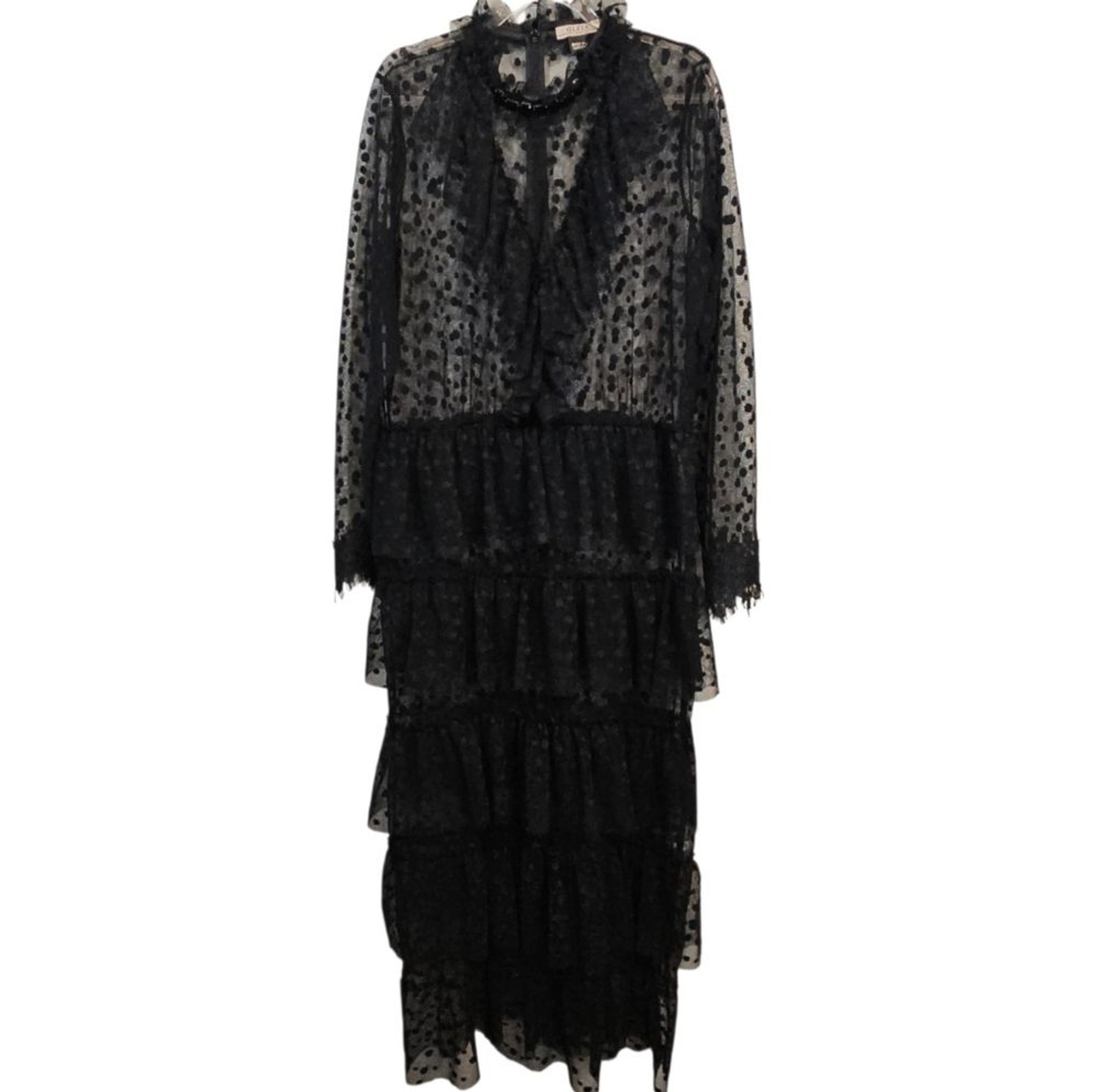 Gizia Black Tiered Lace Maxi Dress EU Size 42/US Size 10 Long Sleeve