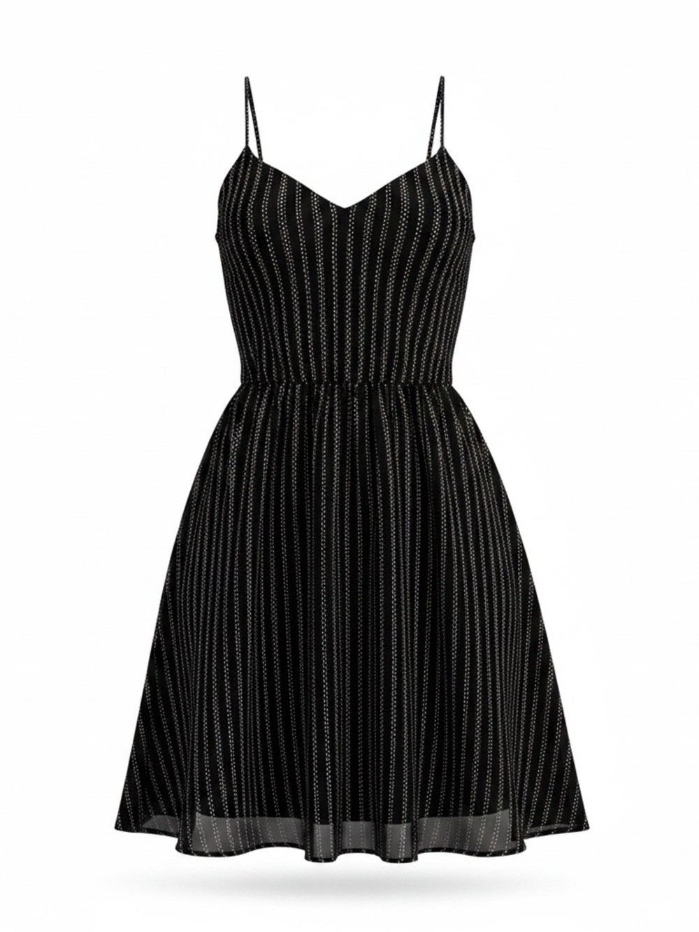 Madewell Black Spaghetti-Strap Pleated Mini Dress with Metallic Pinstripes