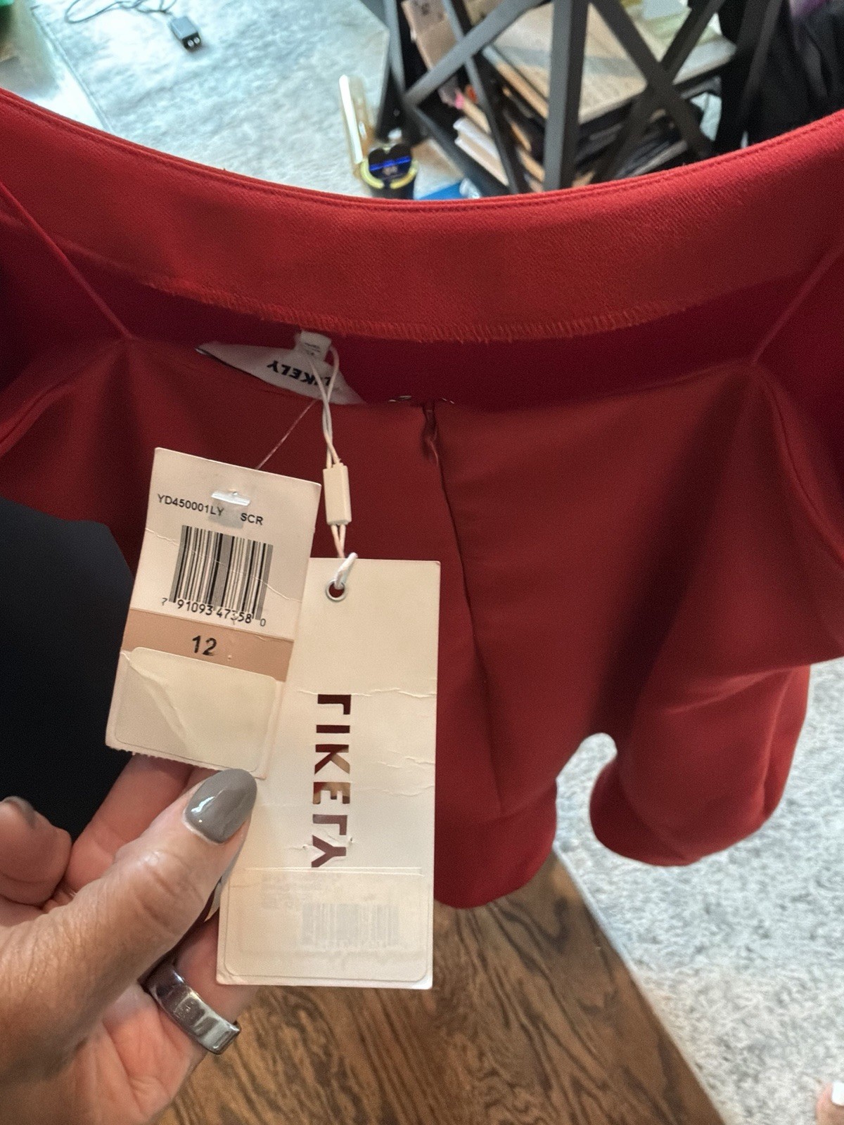TKEES Sheath Dress Red Solid Scoop Neck Spaghetti Strap Knee-Length Women 12