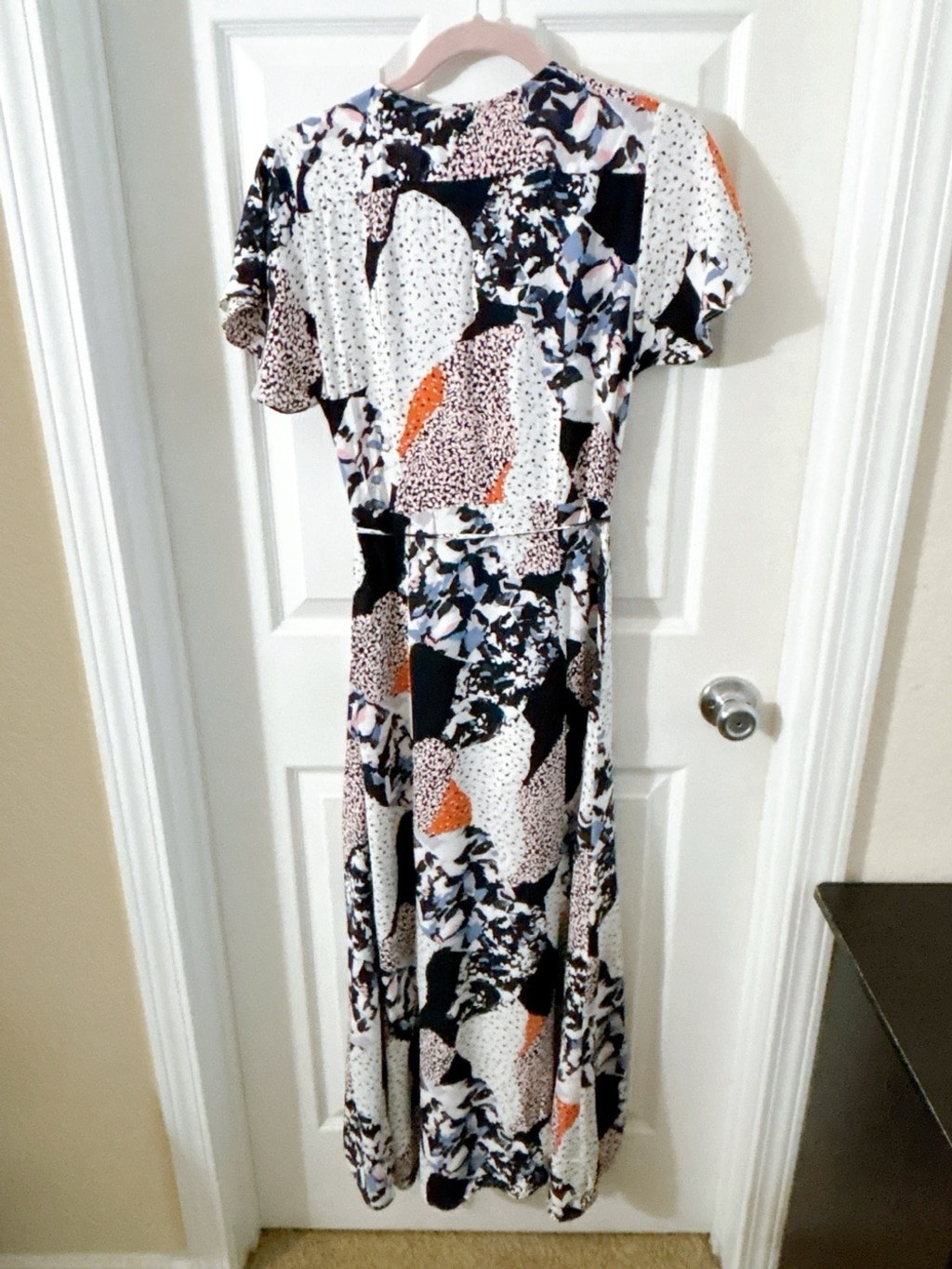 French Connection Asha Draped Abstract Print Faux Wrap Maxi Boho Resort Dress