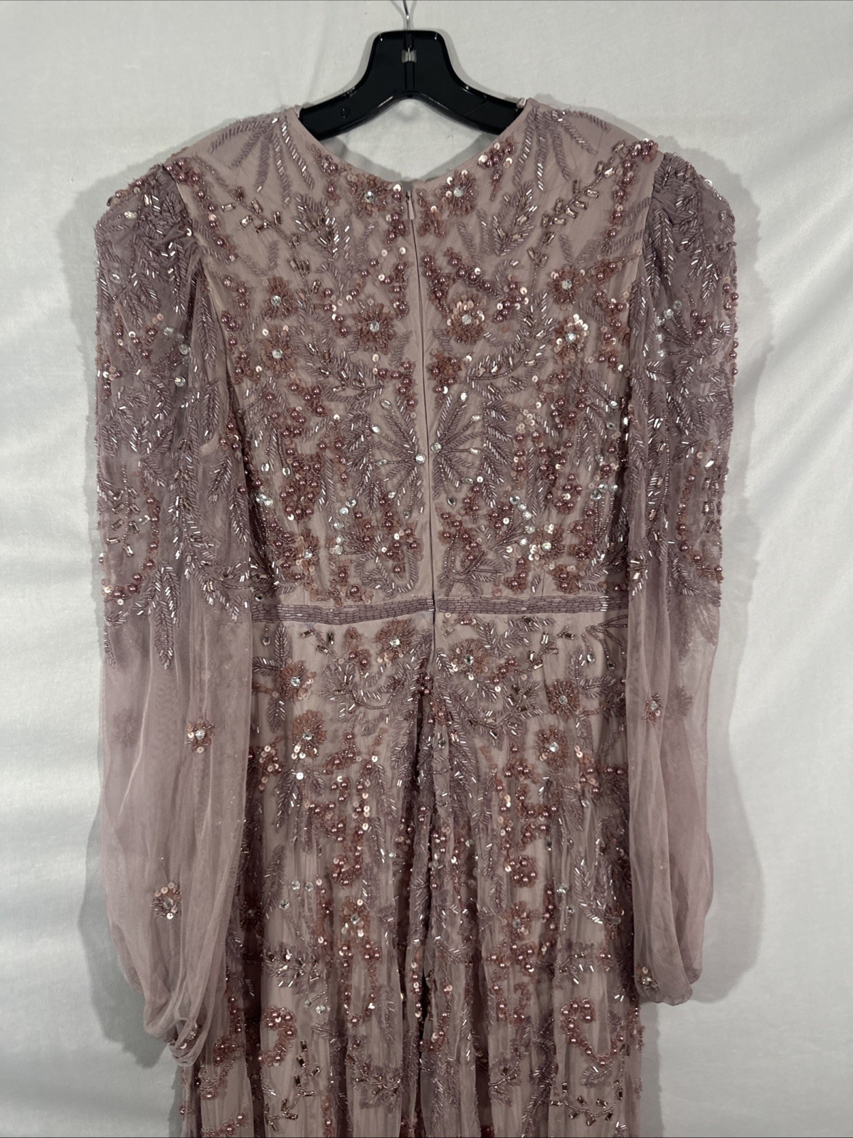 NWT MAC DUGGAL [ 10 ] 93930 Puff Sleeve Embellished A Line Gown Heather J1968