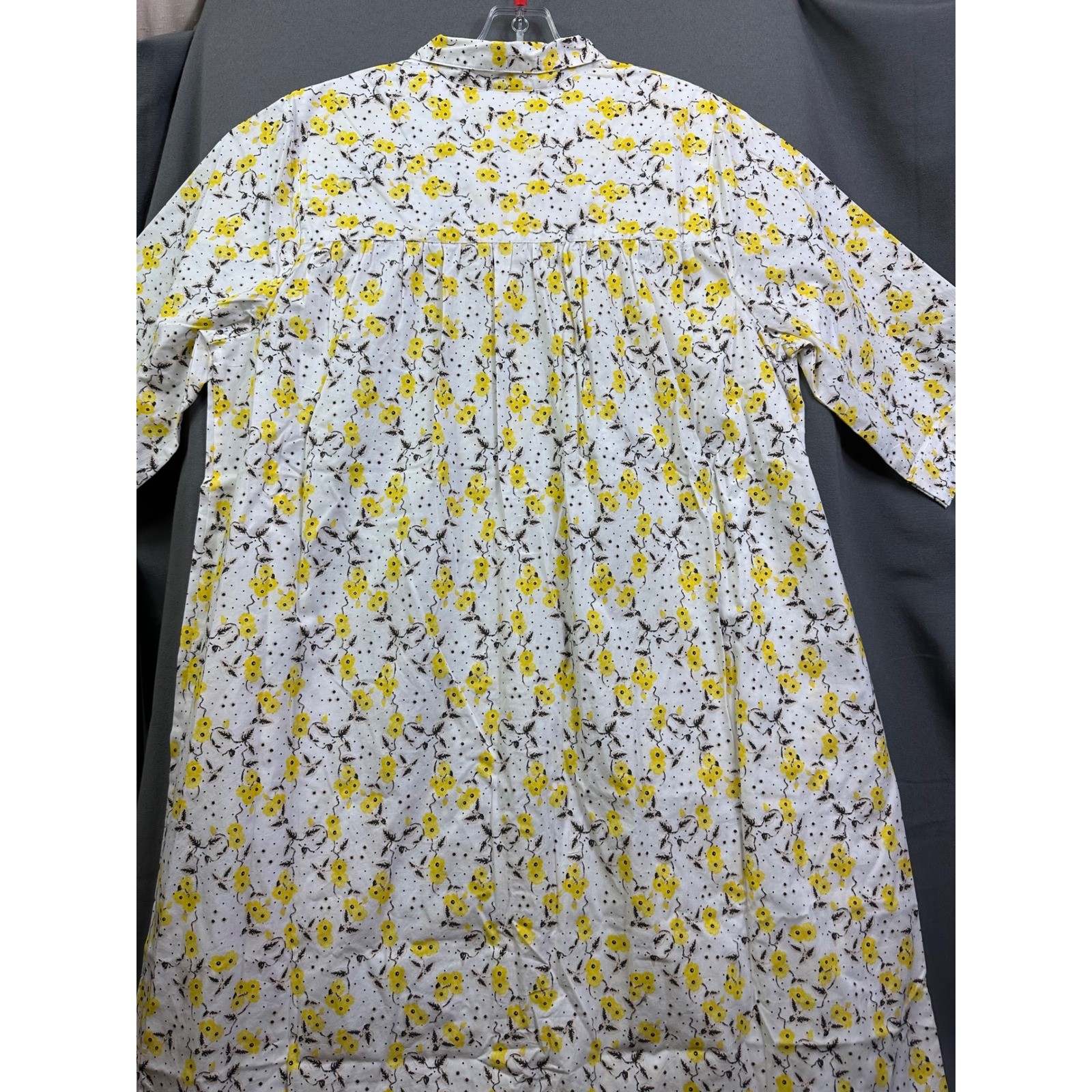 National 1X New Floral Polka Dot Snap Front Duster House Dress White Yellow 1952