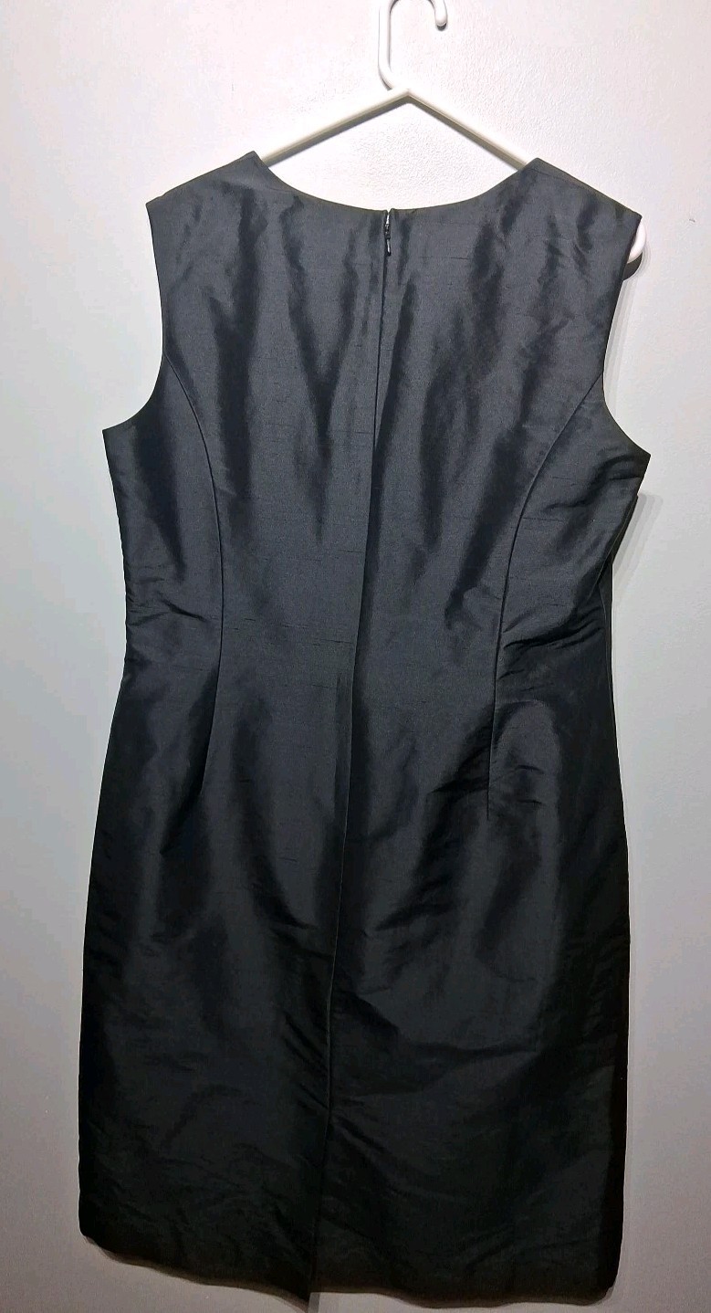 Talbots Black Tafetta Silk Sleeveless Dress Square Neck Midi Size 16 NWT