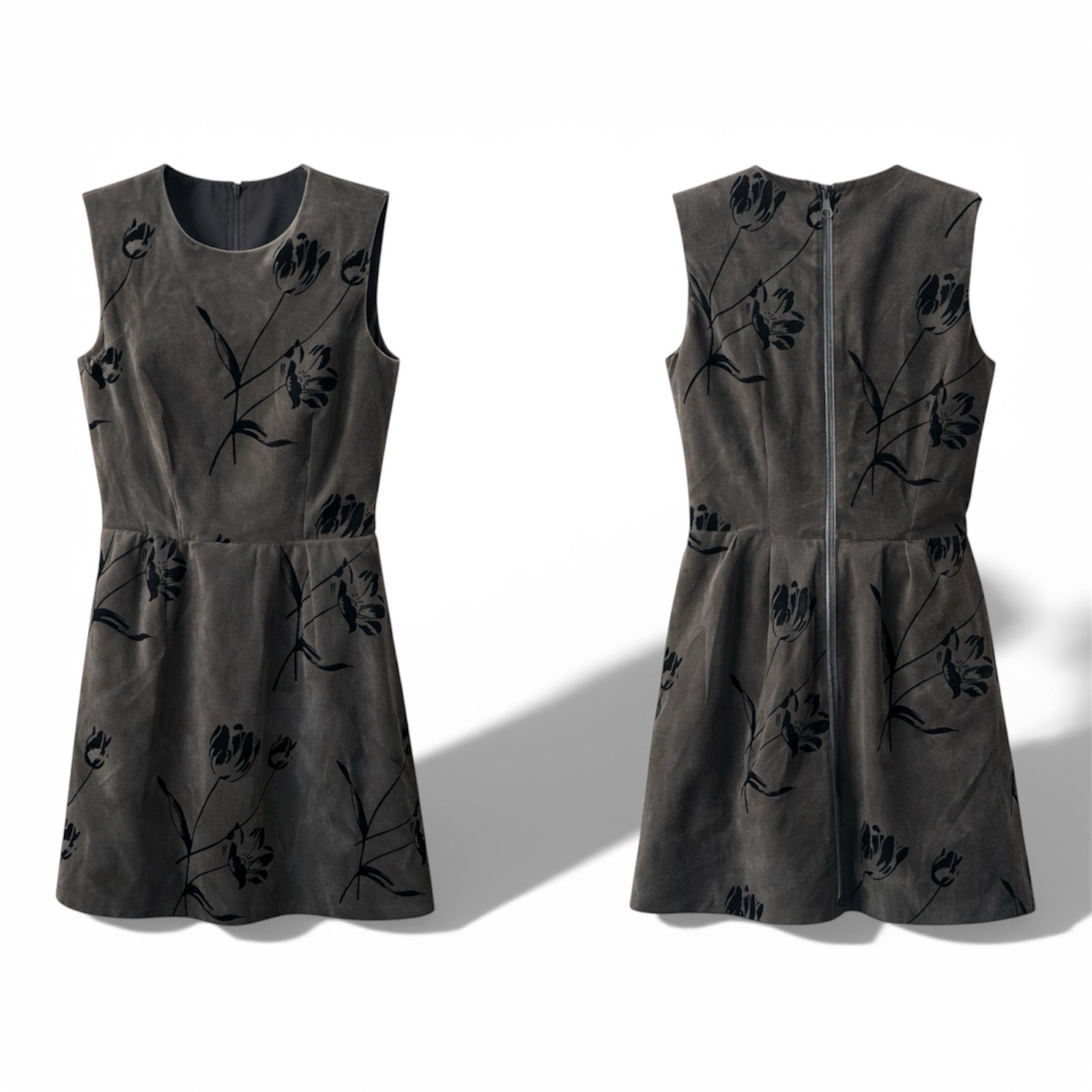 RARE SPORT MAX MARA CODE VELOUR FLOWERS ART SOLID WOMANS GRAY DRESS SIZE 8US