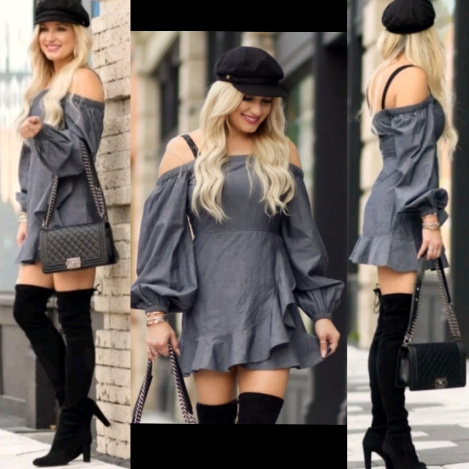 Lovers + Friends Chance Chambray Cold Shoulder Ruffled Mini Dress Modern Chic S