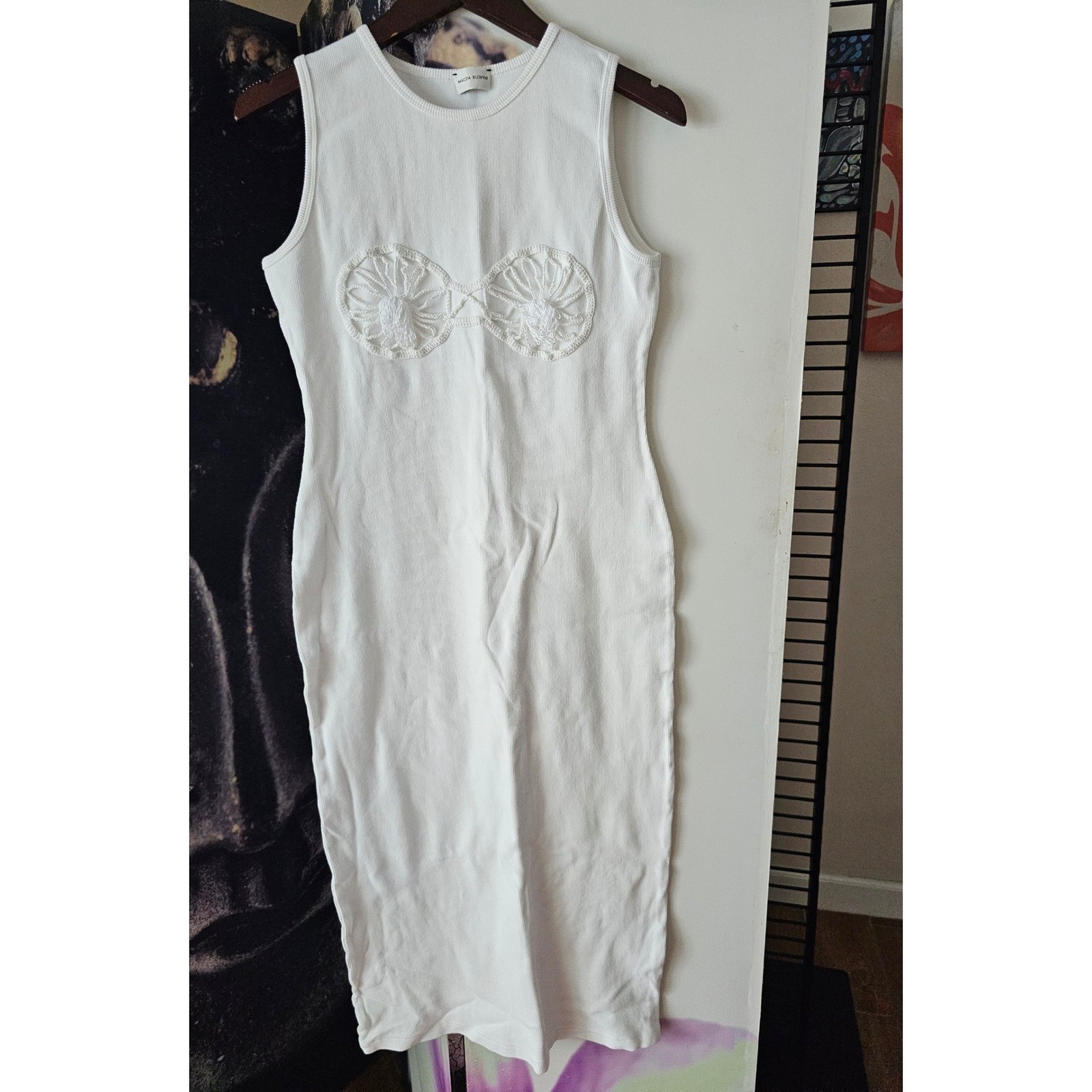 Magda Butrym White Knit Midi Dress Crochet Bra Detail Sleeveless