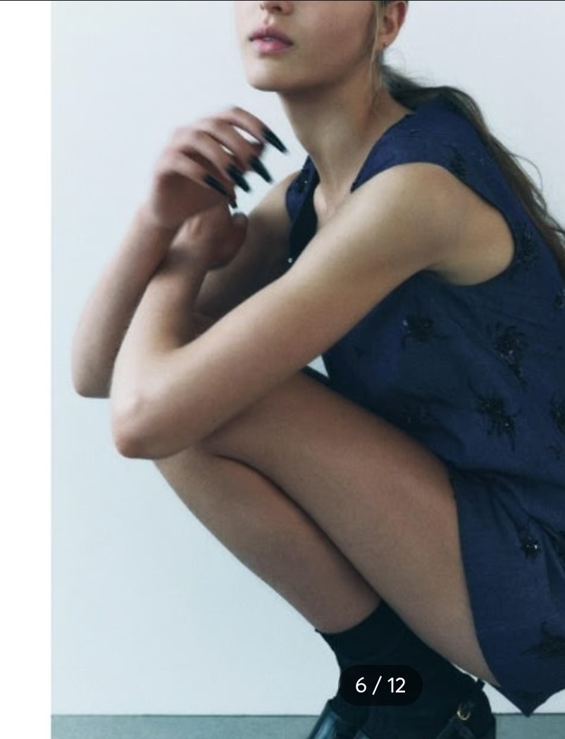 ZARA Blue Denim Color Beaded Shift Mini Dress S Sleeveless Scoop Neck Lined Zip