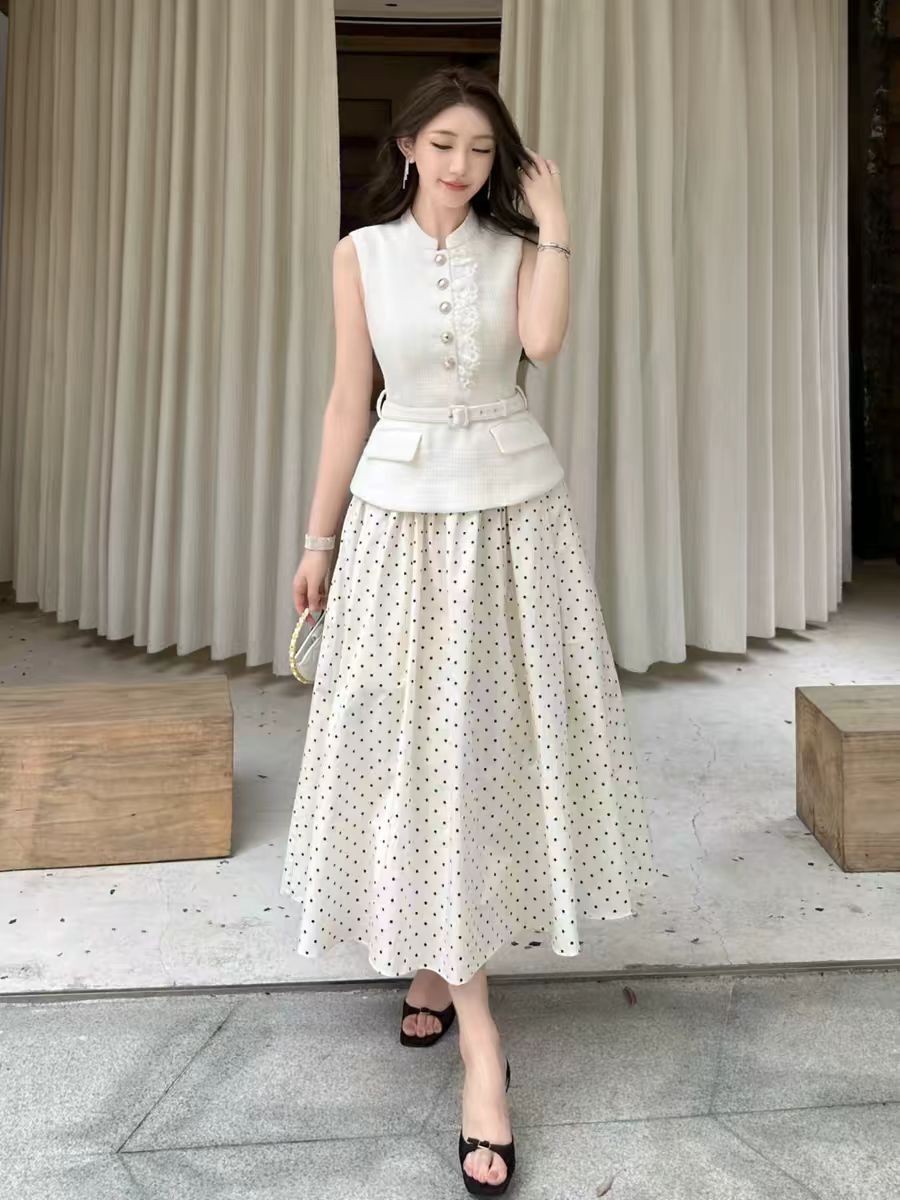 2026 NEW AUTHENTIC Self-Portrait Cream Boucle Polka Dot Midi Dresses