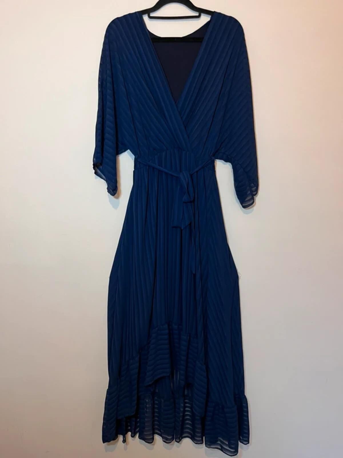 Made in Italy Navy Blue Wrap Viscose Maxi Dress – One Size
