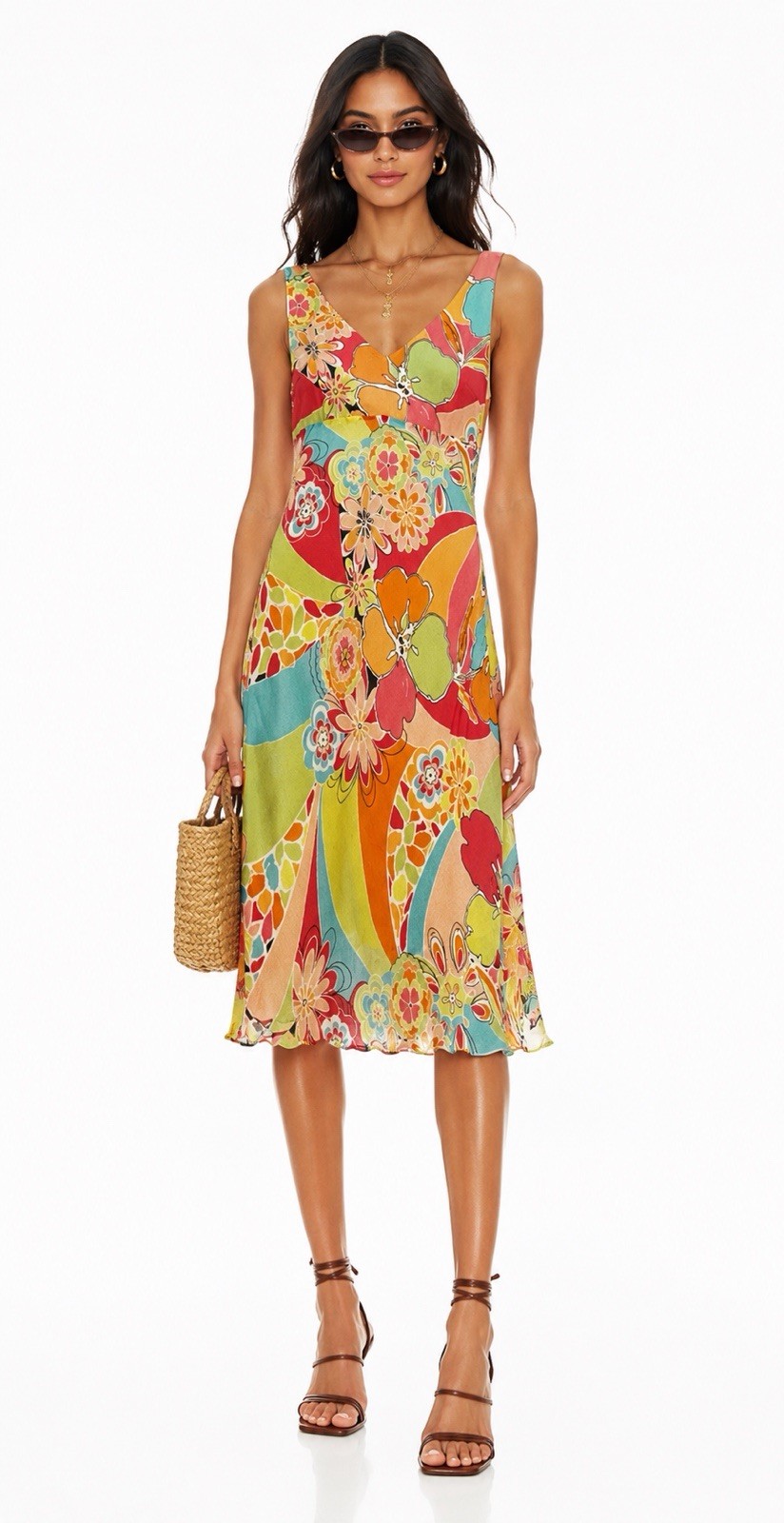 LAFAYETTE 148 Groovy Psychedelic Flower Floral 70’s Crinkle Silk Dress 10 Petite