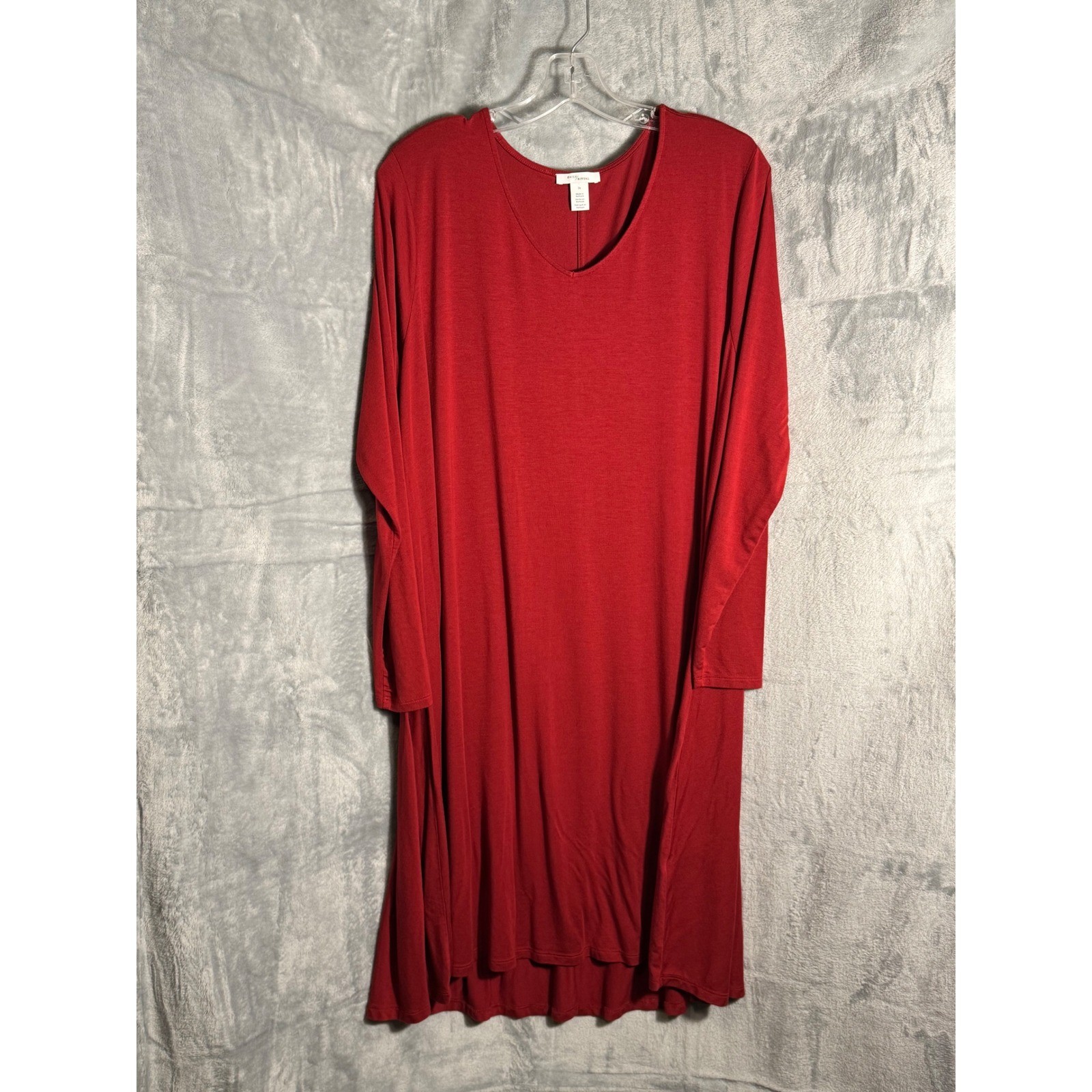 Daily Ritual Womens Red Long Sleeve V-Neck Swing Dress Plus Size 2X