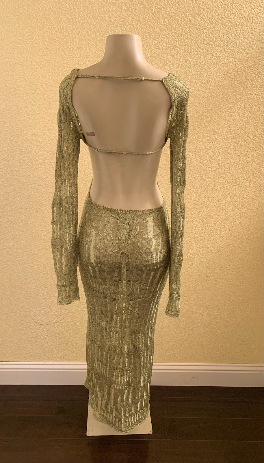 Jaded London Size Medium Umbra Moss Green Knit Metallic Long Sleeve Maxi Dress