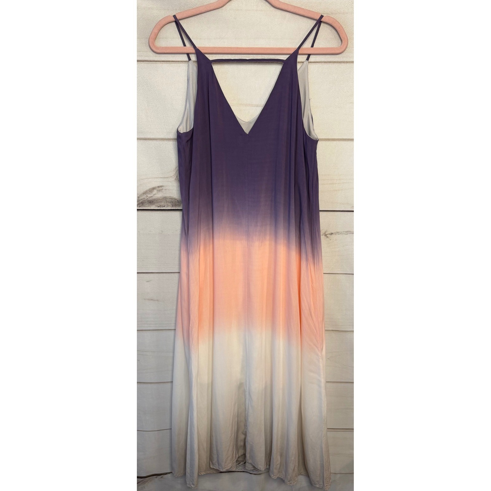 She + Sky Womens Purple Peach Ombre V-Neck Spaghetti Strap Midi Dress SS6279 S