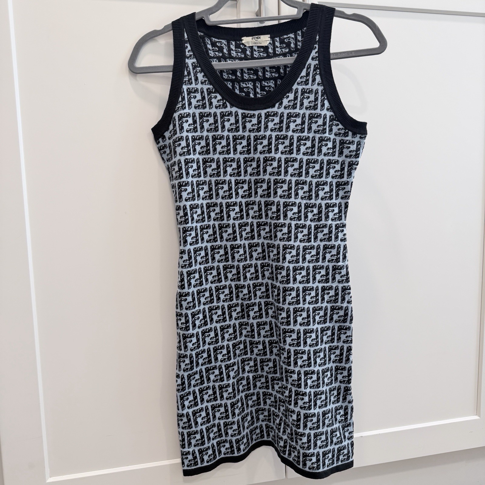 Fendi FF Logo Knit Mini Dress Blue Black Sleeveless Bodycon IT 38 / fits XS-S
