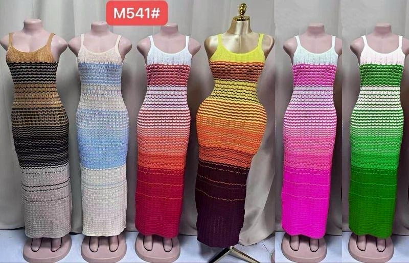 Women’s Striped Crochet Maxi Dress Square Neck Sleeveless M541#