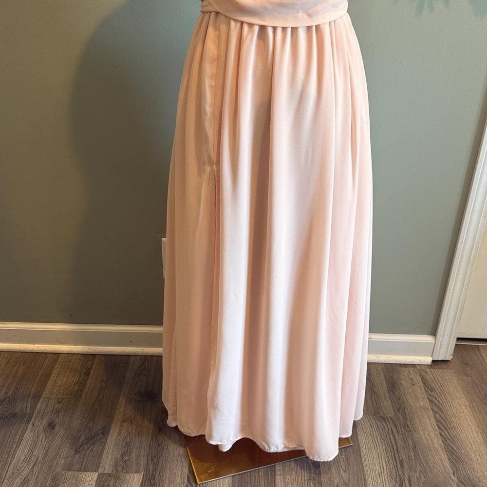 Moonlight Serenade Peach Strapless Dress *alterations for 5′-5’3 *- (46″ long)