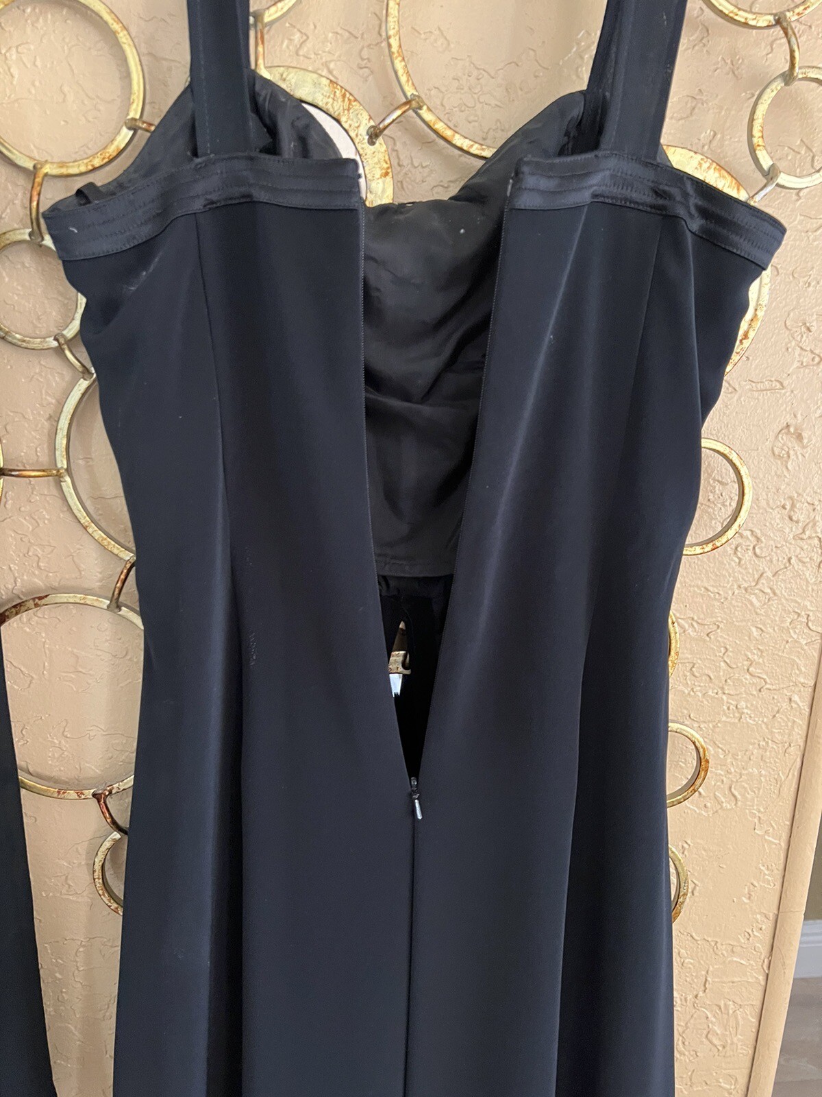 B’ZAR Vtg Blk 3 Piece.MaxiDress W/ High Front Slit/ /Trousers/ Scarf. Sz10.