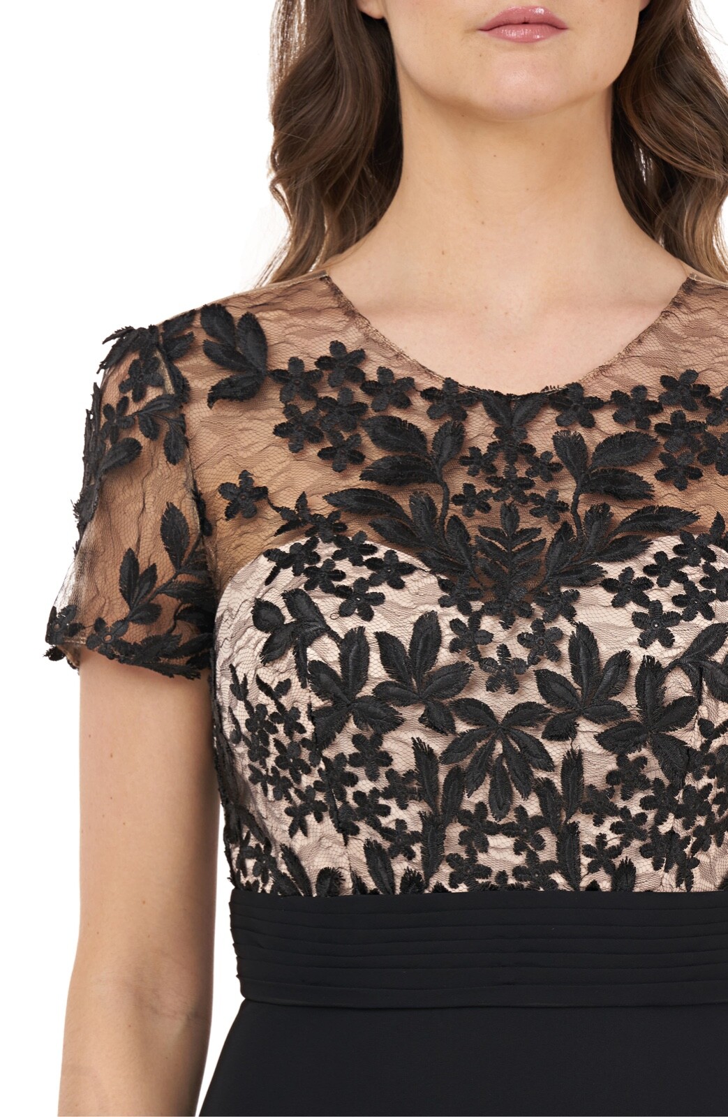 NWT $298 JS Collections Embroidered Illusion Bodice Gown in Black [SZ 8 ] #F809