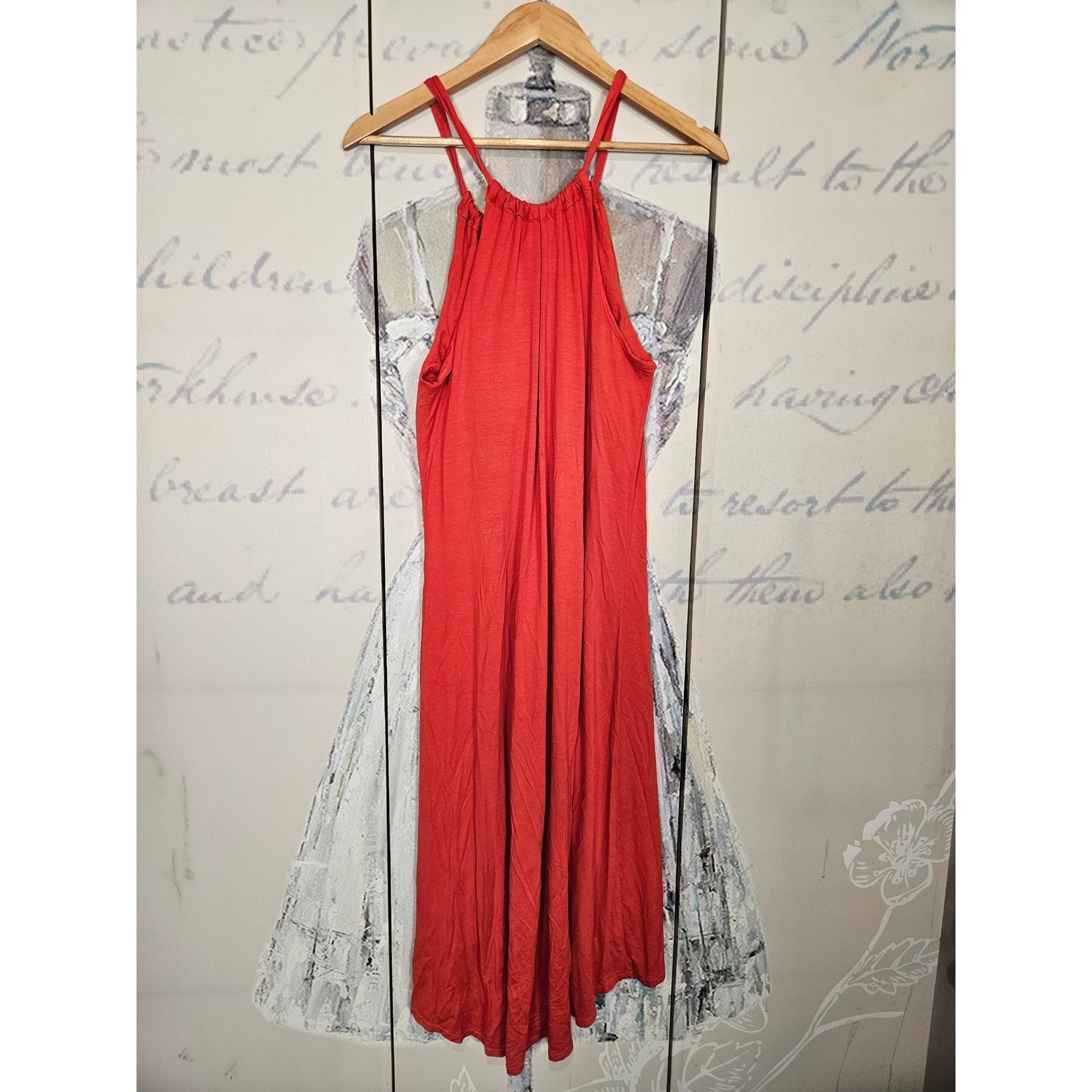Three Dots Orange High Low Halter Dress Sleeveless Front Tie Viscose Blend Small