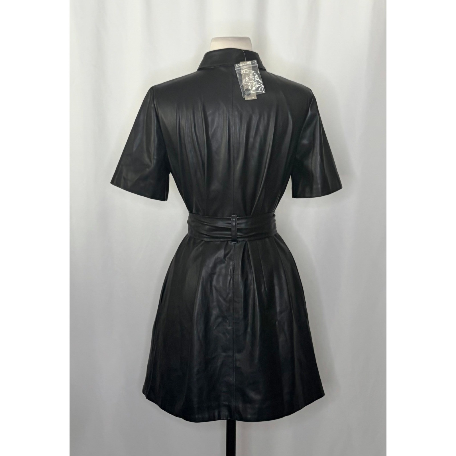 NWT!! J. CREW Solid Black Button Front Faux Leather Dress Belted Vegan Small