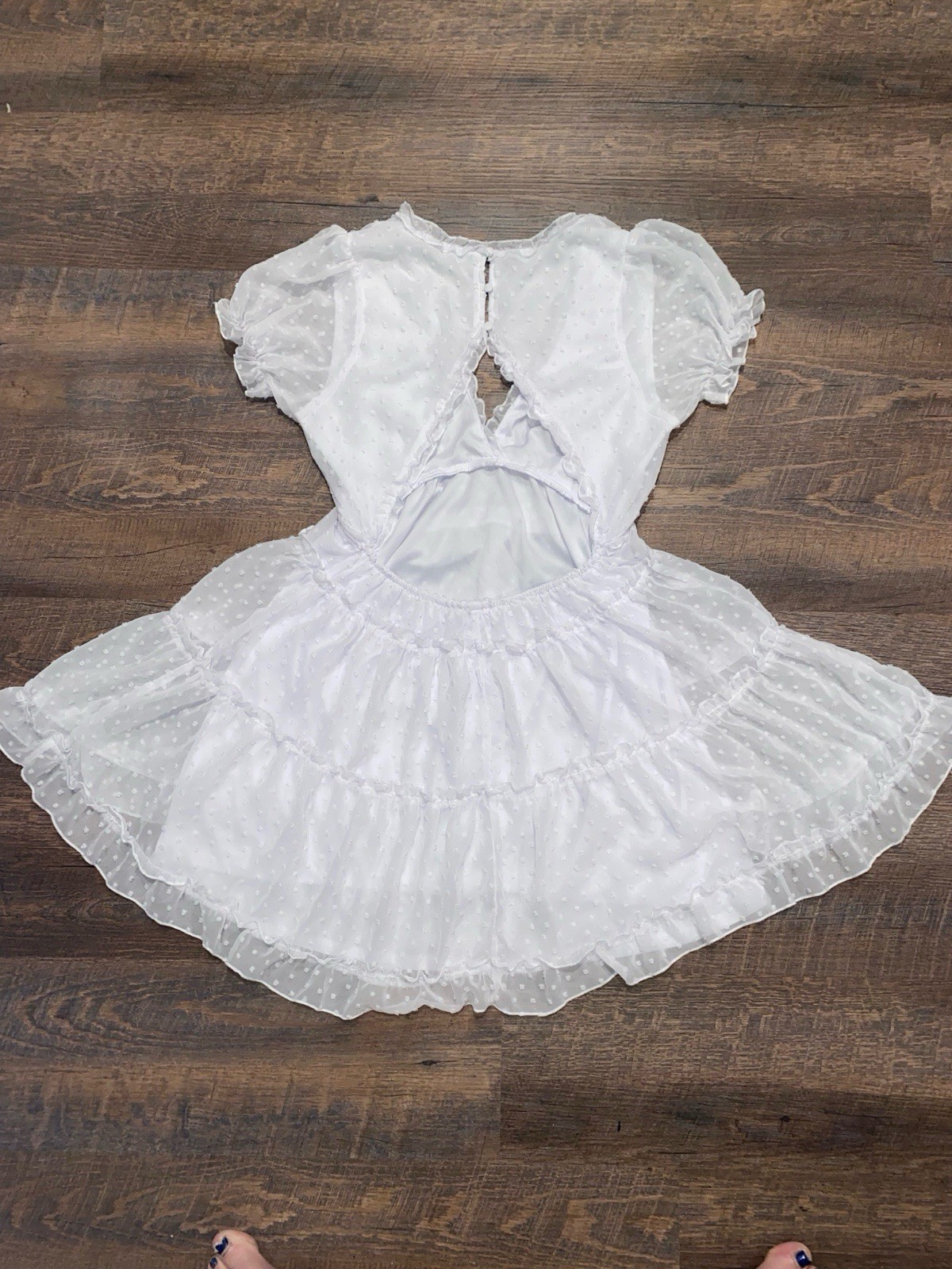 Justify White Polka Dot Fit & Flare Ruffle Open Back Chiffon Dress M