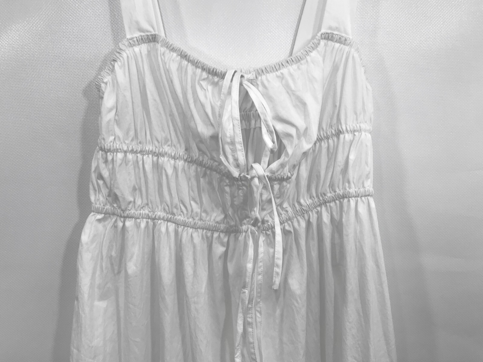 Boho White Midi Dress L Corset Tie Smocked Casual Summer Dress USA Seller