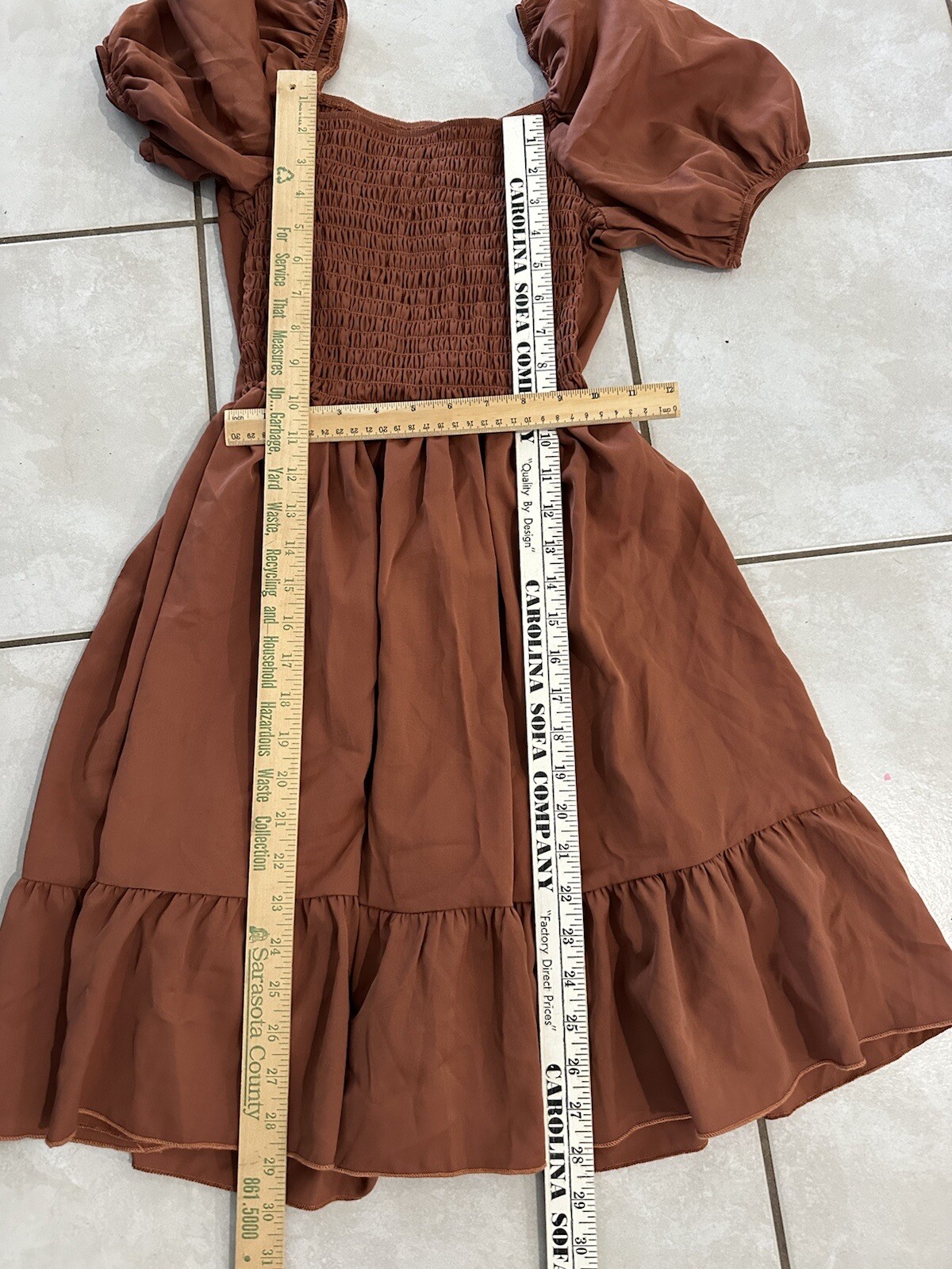 SHEIN Rust Copper Puff Sleeve Off The Shoulder Dress Size Small Gathered Boho Ne