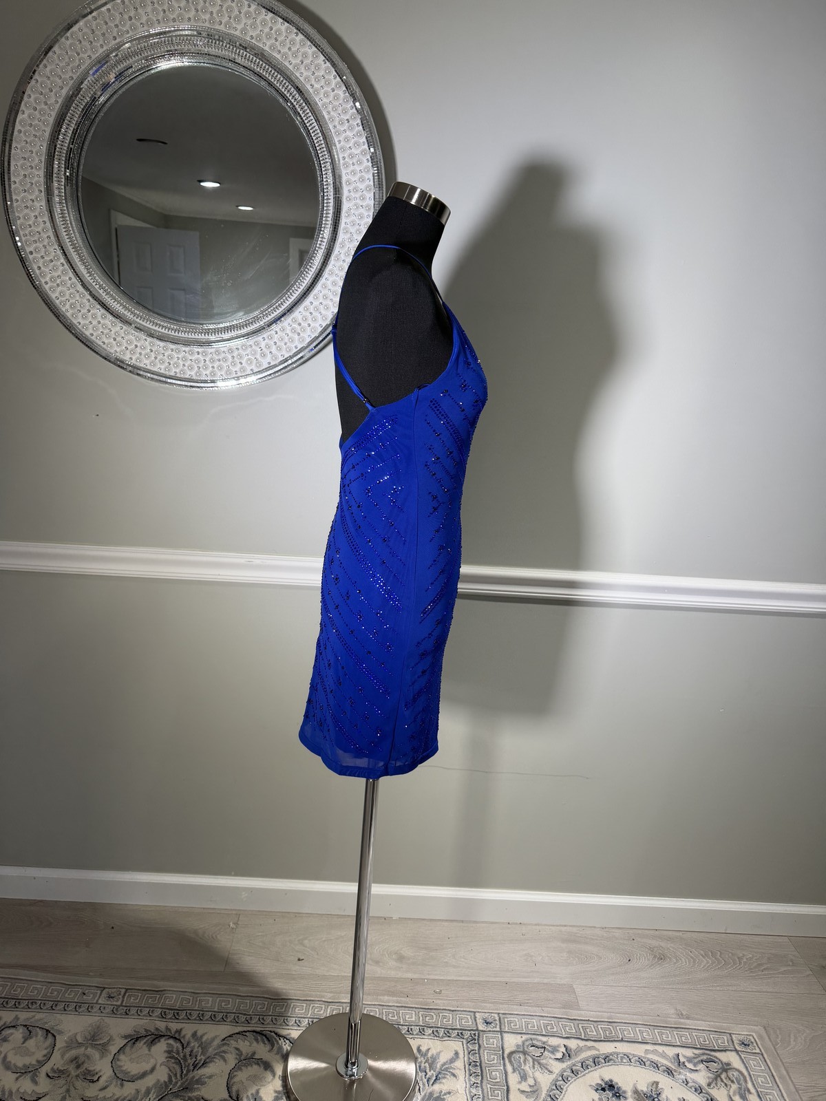 VIP Fashion Royal Blue Rhinestone Open Back Bodycon Mini Dress Size M