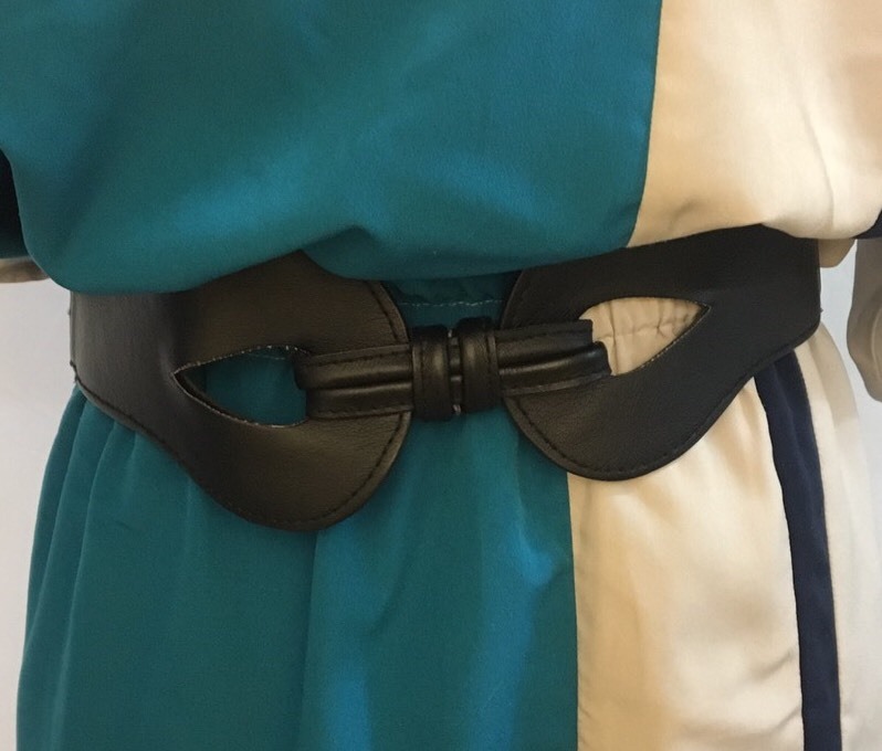 Womens Worthington Black Tan Teal Short Sleeve Belted Silky Blouson Dress Size 4