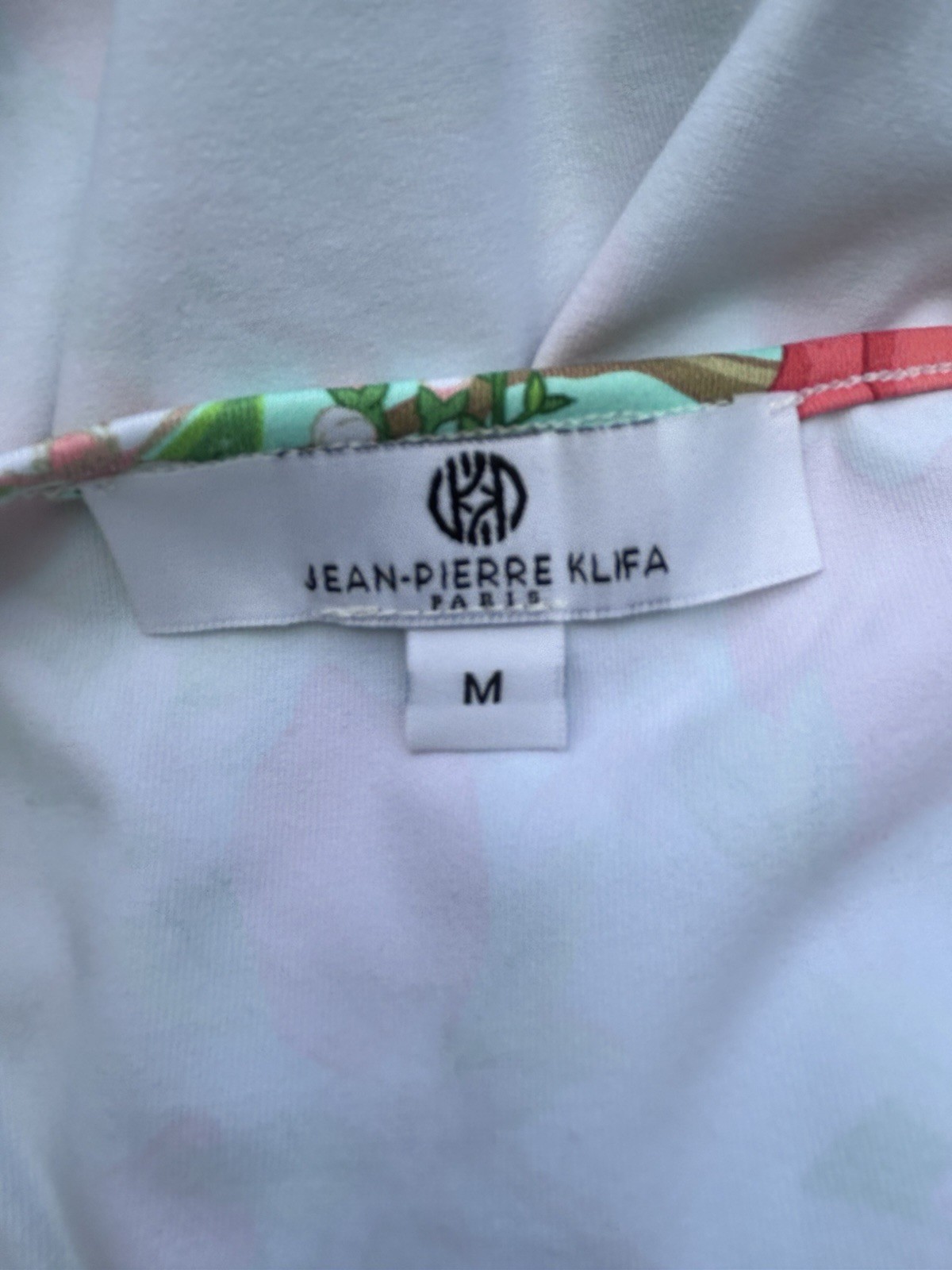 Jean-Pierre Klifa Paris Green w/Fruit & Flower Print Stretch Dress Size M Women
