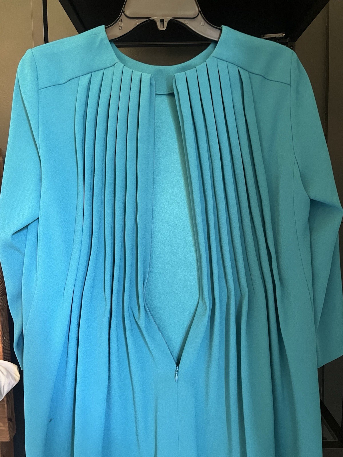 ESCADA Black Label Nissis Sheath Mini Dress Pleated Back Blue 3/4 Sleeve 36
