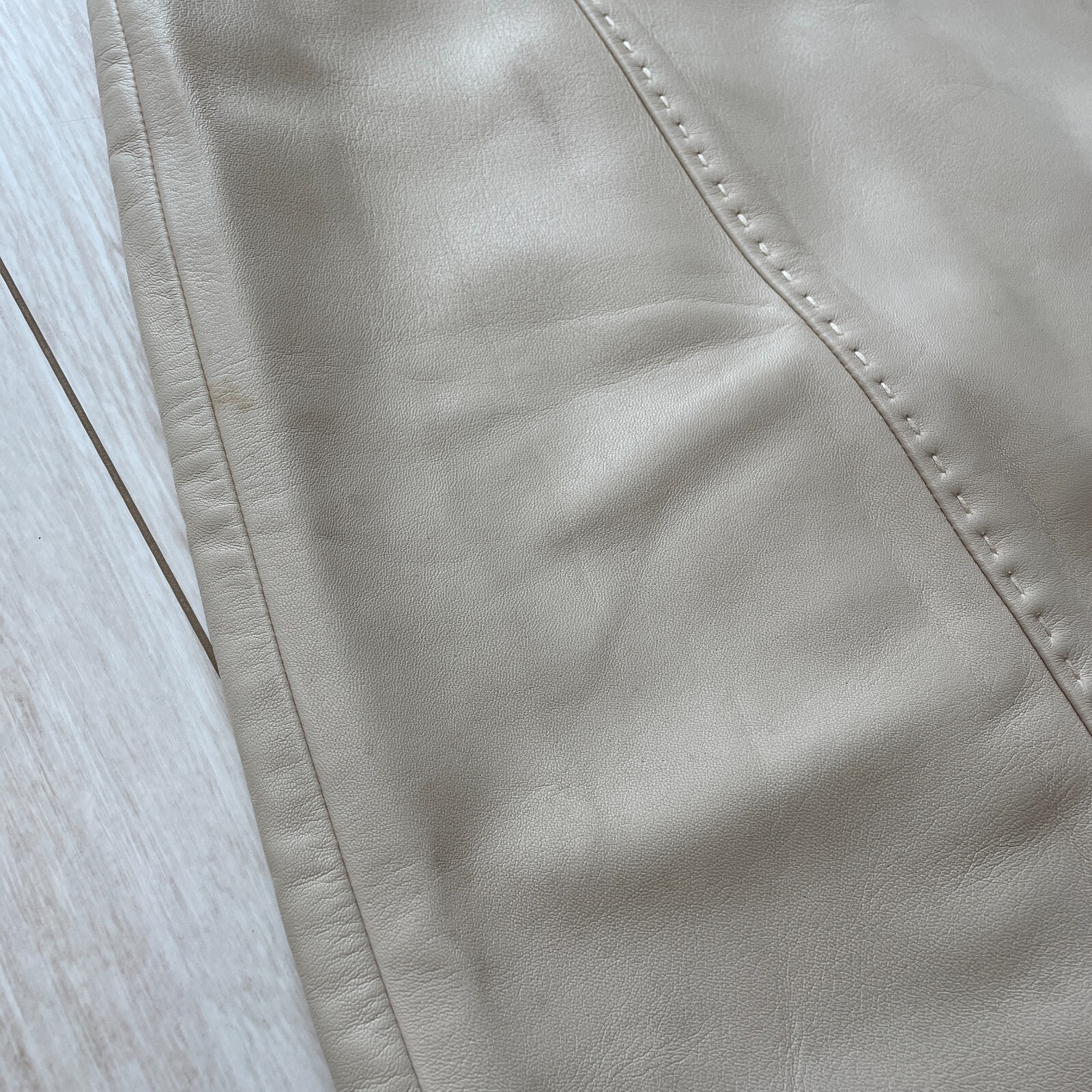 Courreges Sheepskin Lamb Leather Dress Beige Zip Woman Size L US/S-M Japan Rare
