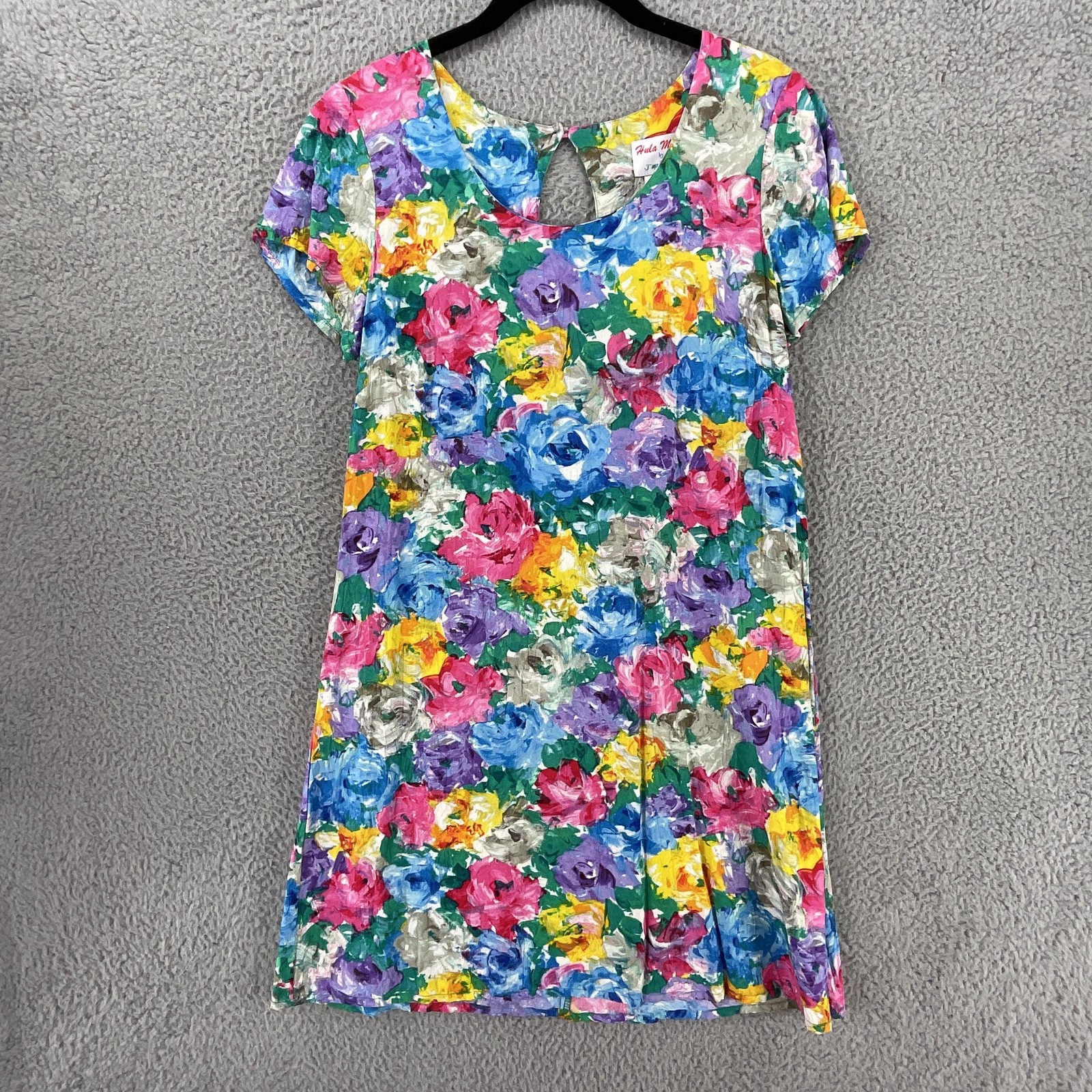 VTG Jams World Hula Moon Mini Floral Dress S Kalo Hawaiian Tropical Beach