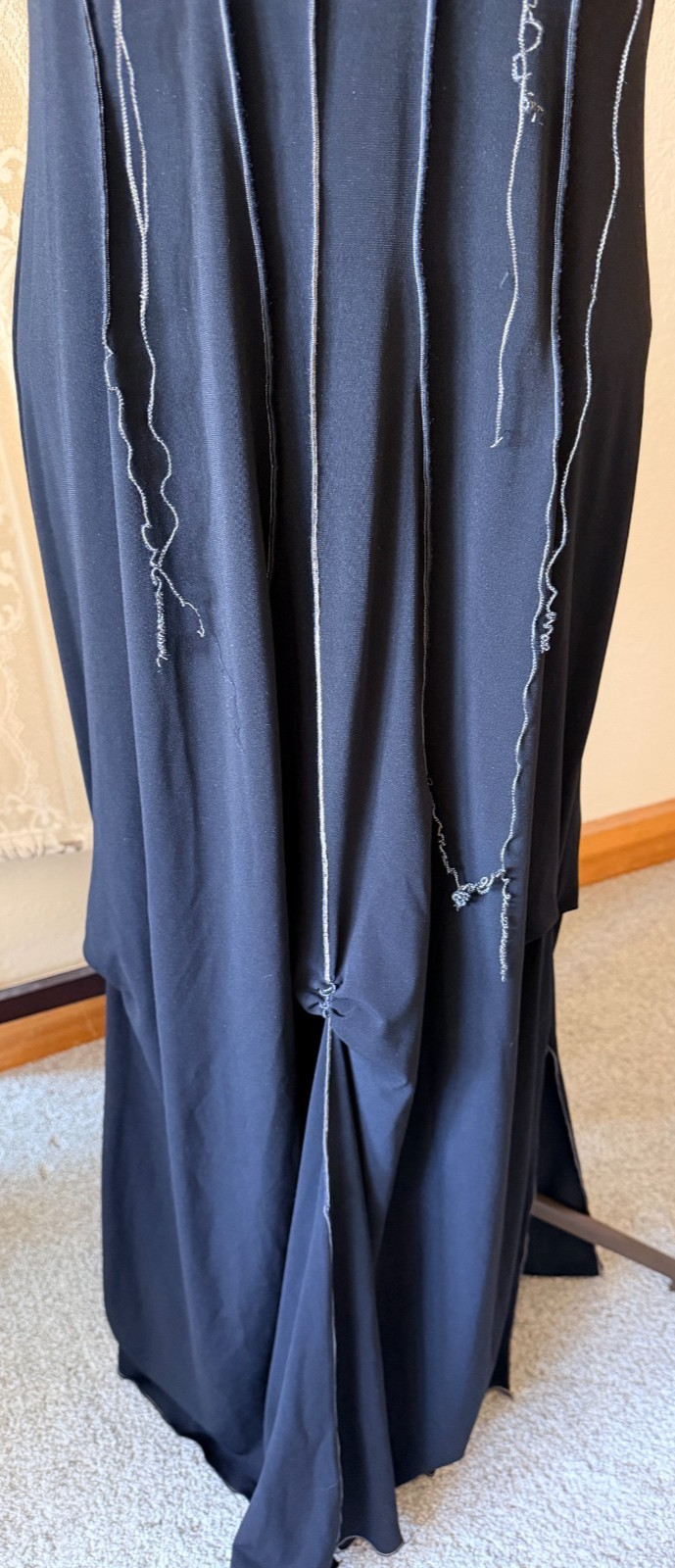 Linda Lundstrom Long Black Sleeveless Stringy Vamp Dress Sze 14 Edgy Stretch