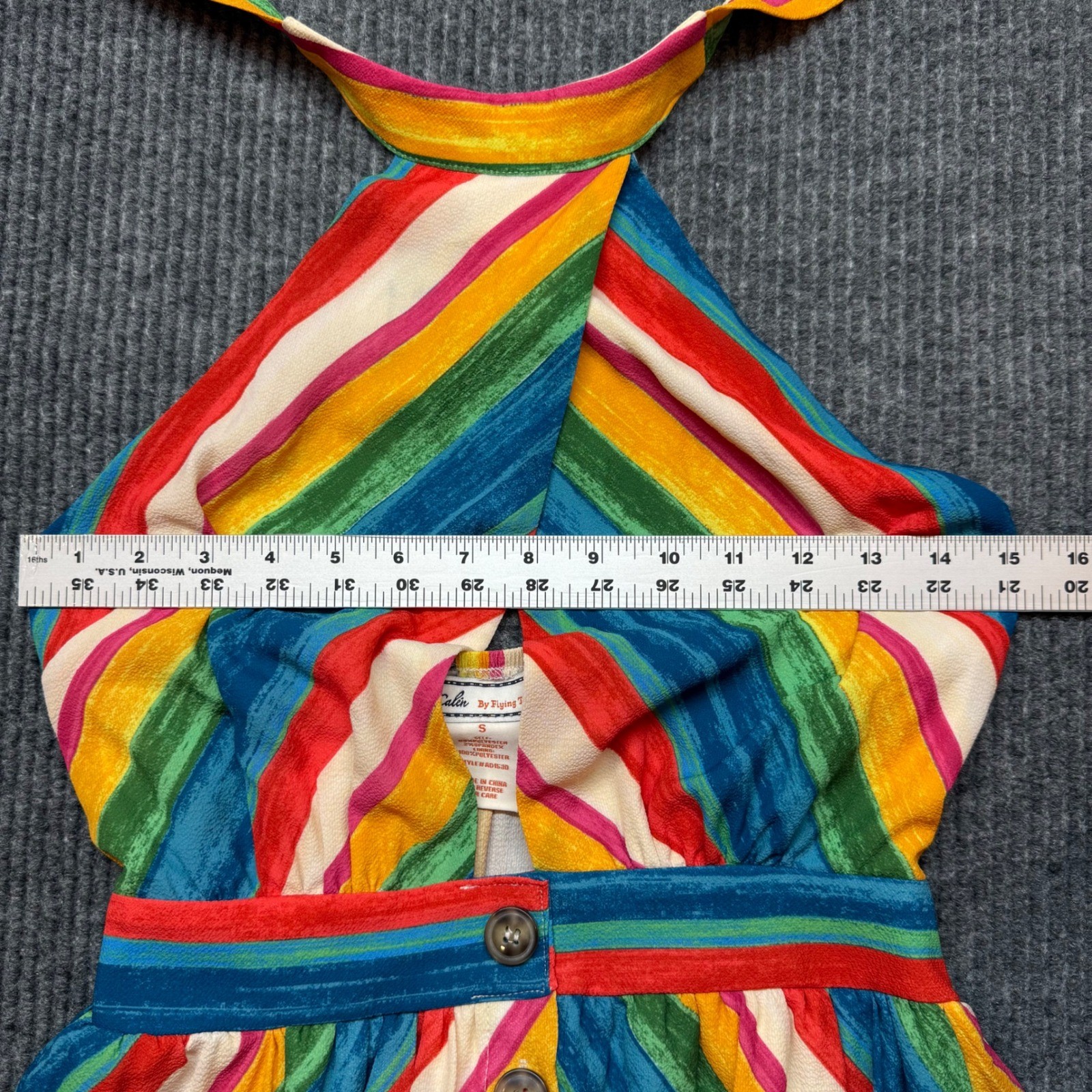 Rainbow Stripe Halter Dress Small Flying Tomato Boho Multicolor Summer Beachy