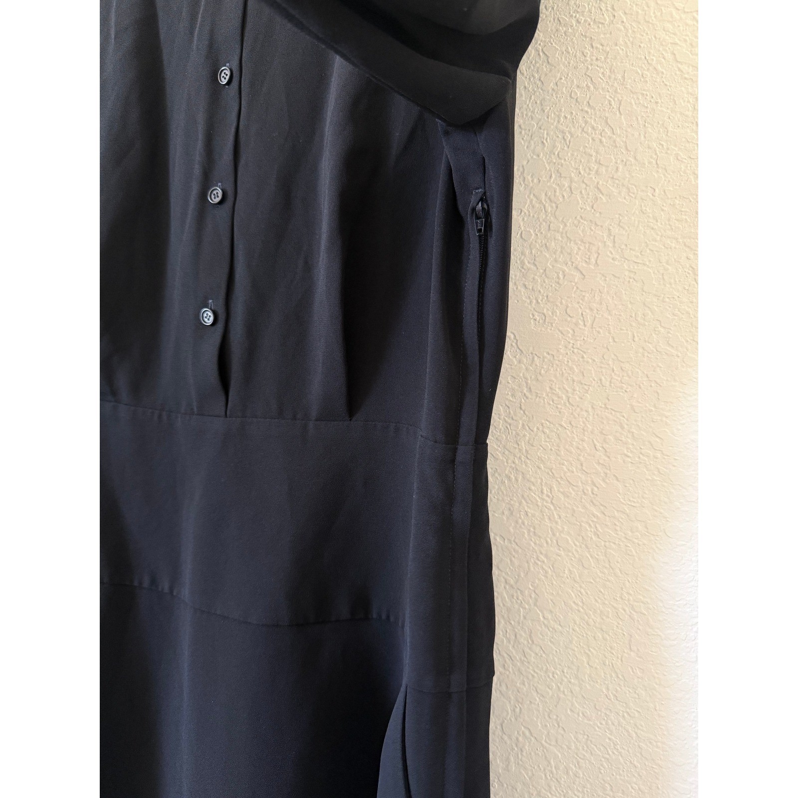 COACH 1941 Black Long Sleeve Button Up Shirt Dress Blue Contrast Collar Size 10