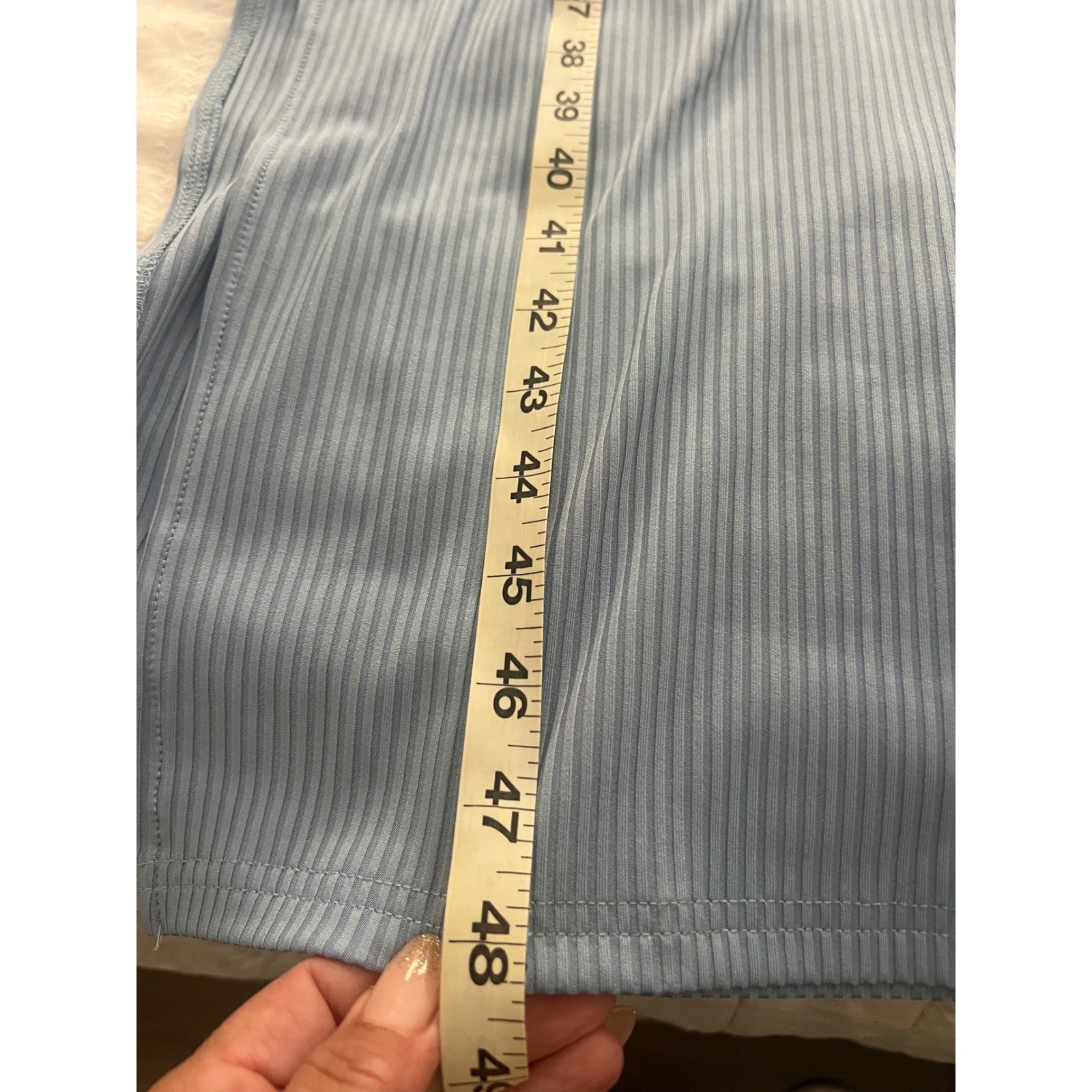 LYANER Light Blue Ribbed Tie Front Cutout Maxi Dress Small Side Slit Bodycon