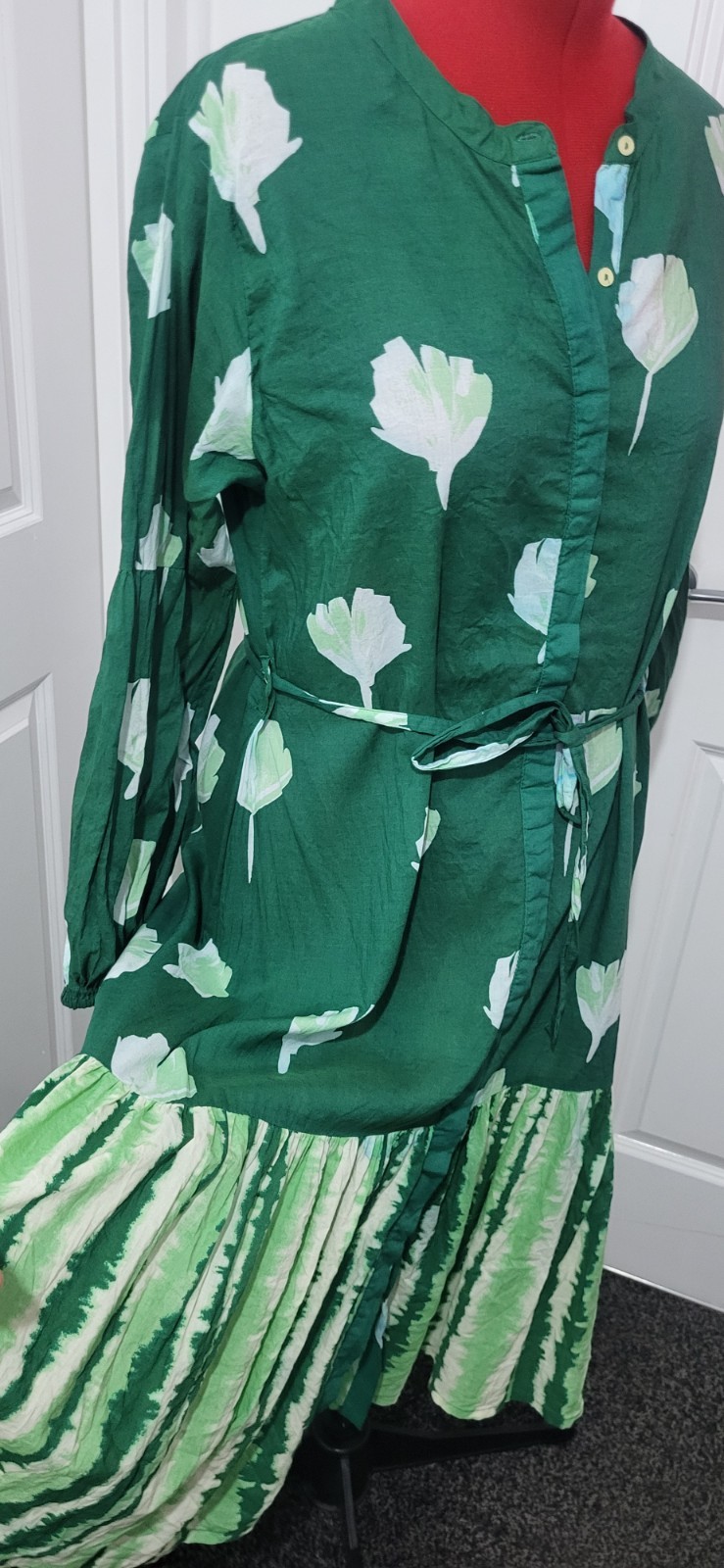 Zudio Emerald Green/ White Cotton Mix Shirt Dress 18-20 3xl Tye Dye Boho,Festiva