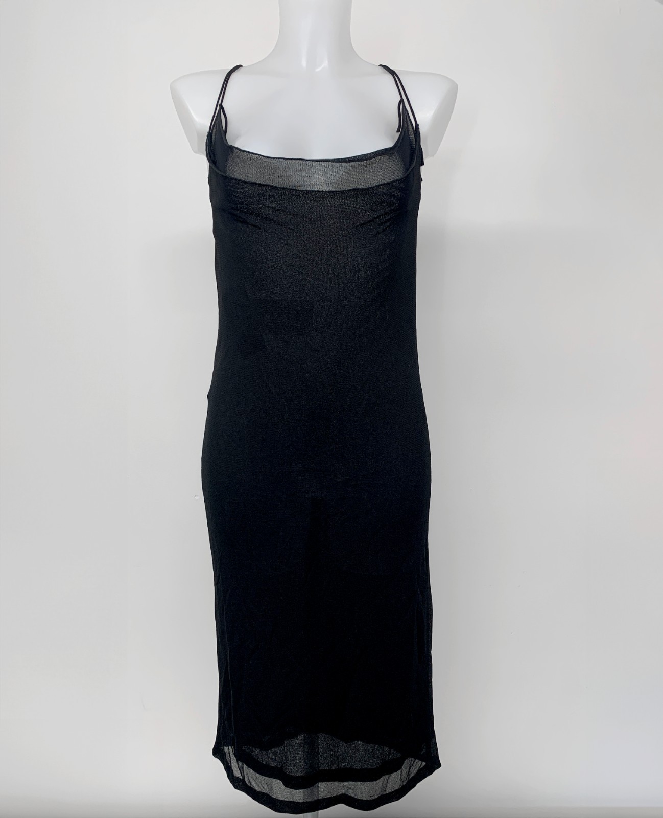 VINTAGE GUCCI TOM FORD 1997 Runway Black Sheer Cowl Neck Dress IT42