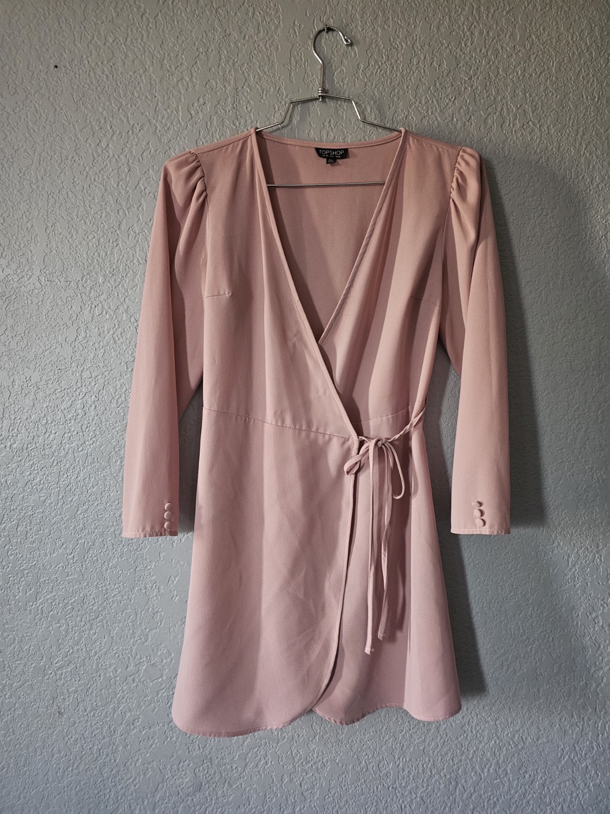Topshop Tie Waist Wrap Dress In Dusty rose Size 6 Made In Sri Lanka
