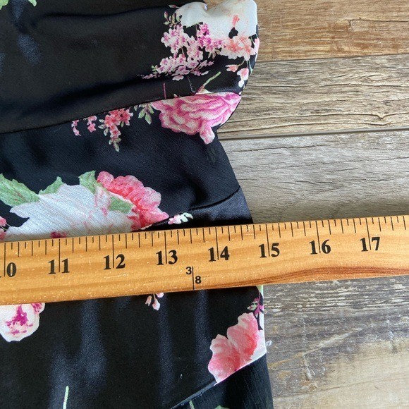 City Studio 90s Y2K Satin Chiffon Floral Maxi Dress Sz S Fairy Ruffle Cowl Neck