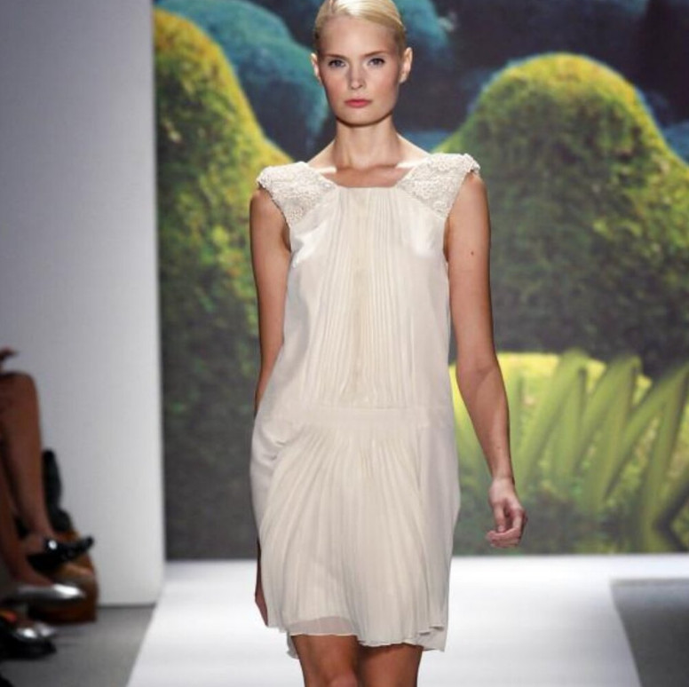 Tibi Spring/Summer 2011 Runway Elegant Cream Silk Dress Embellished Shoulders 4